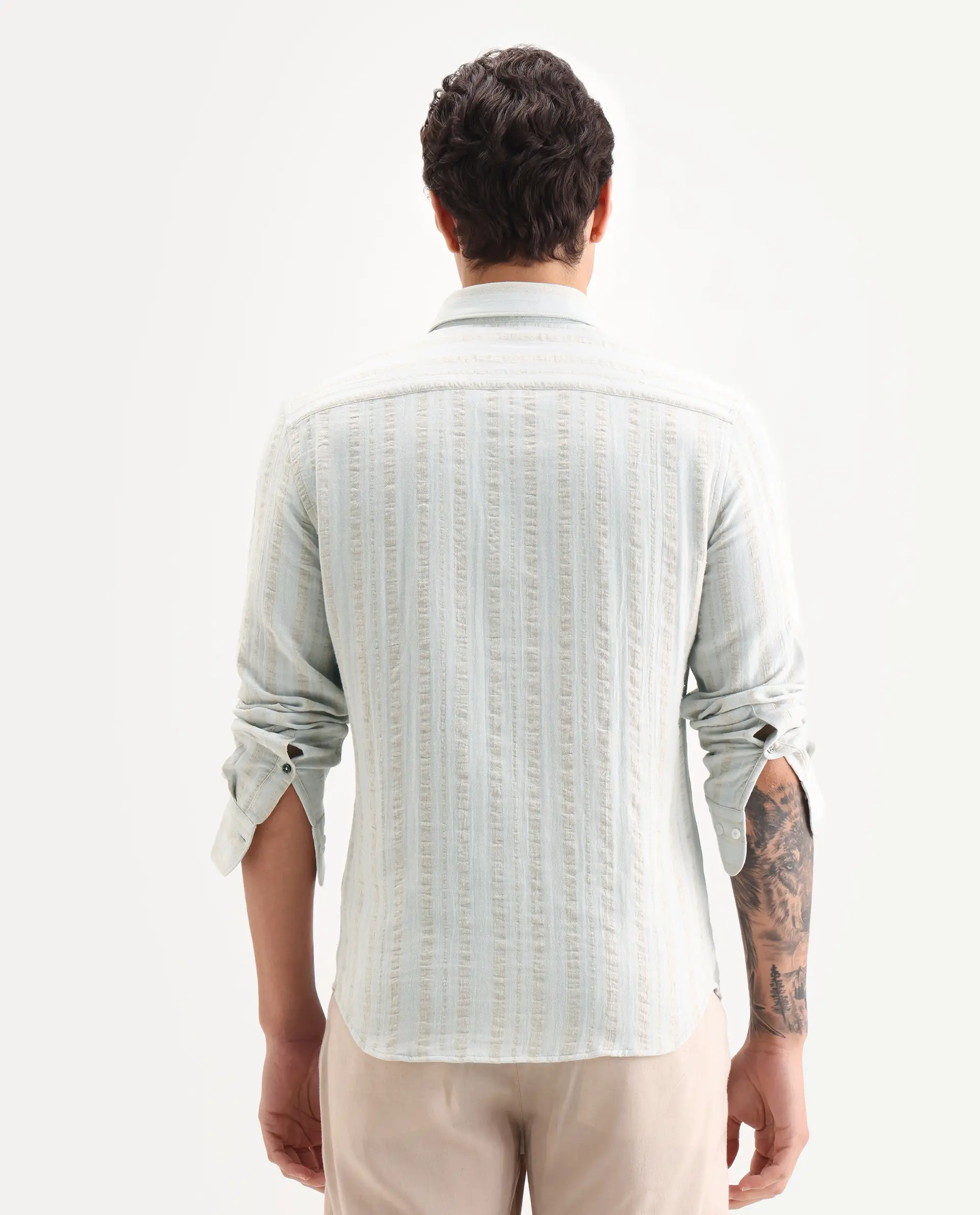 Rare Rabbit Men's Avno Light Blue Cotton Fabric Full Sleeve Spread Collar Regular Fit Striped Shirt - Image 7
