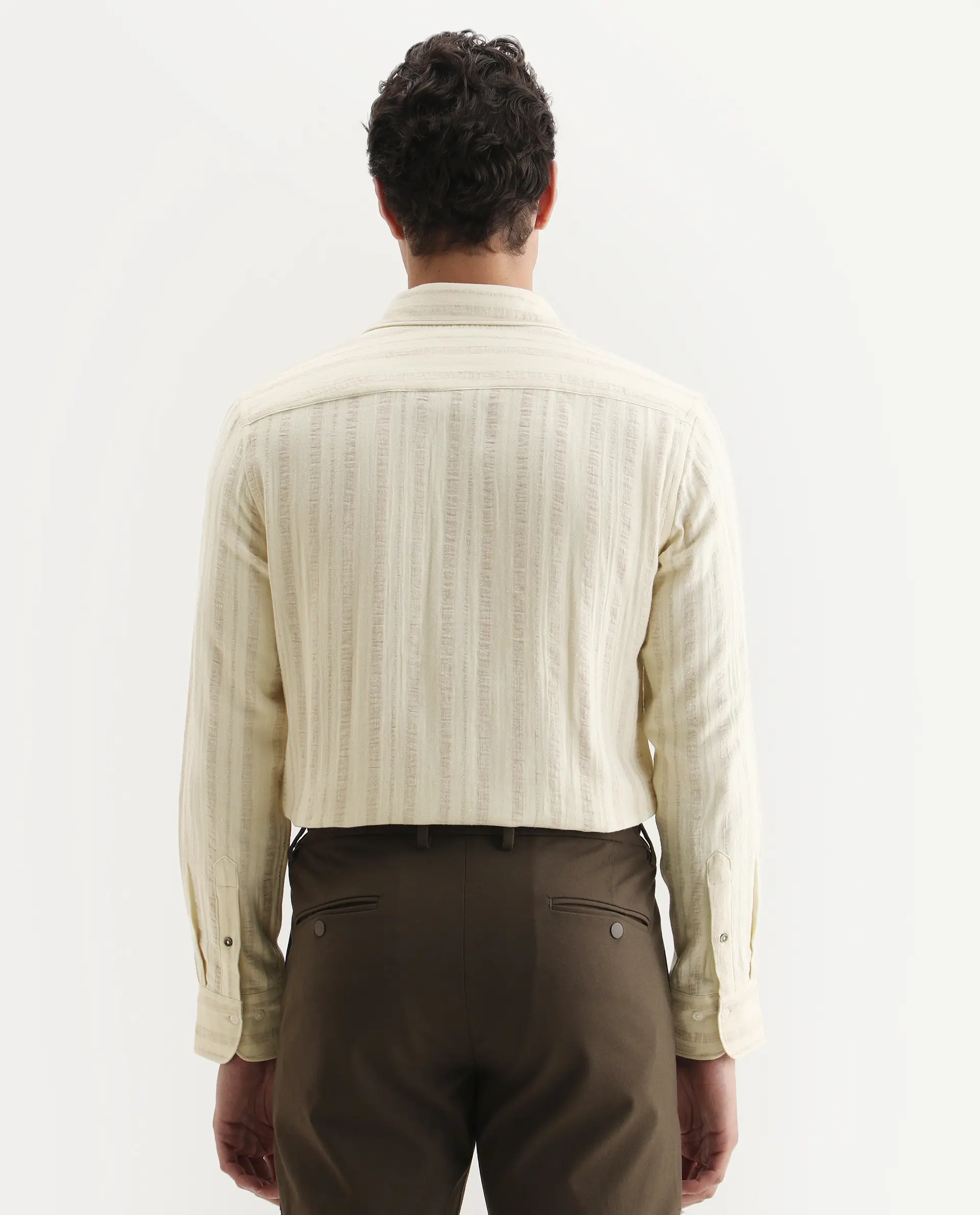 Rare Rabbit Men's Avno Light Yellow Cotton Fabric Full Sleeve Spread Collar Regular Fit Striped Shirt - Image 7
