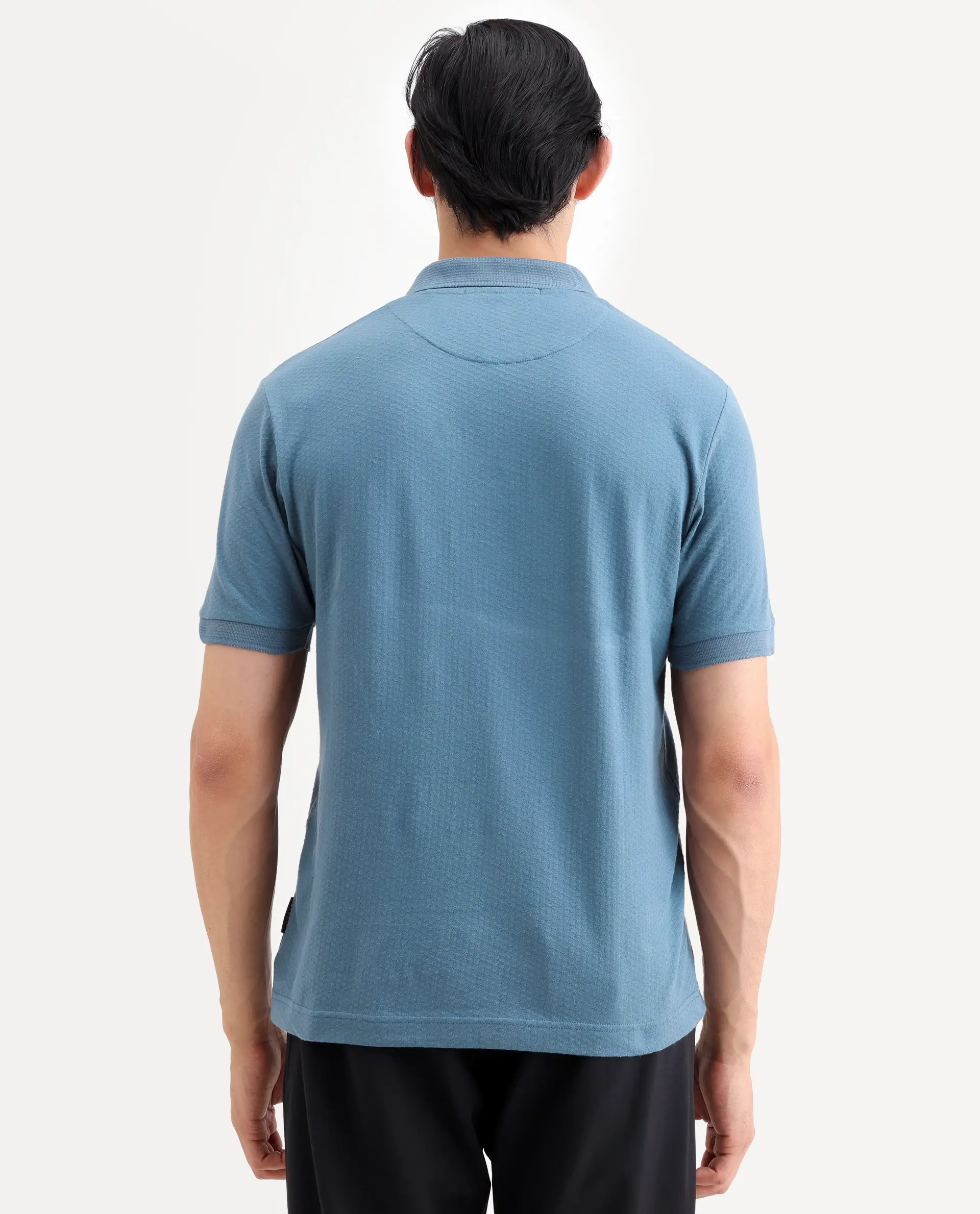 Rare Rabbit Men's Avo Dusky Blue Cotton Fabric Spread Collar Regular Fit Plain Polo - Image 7