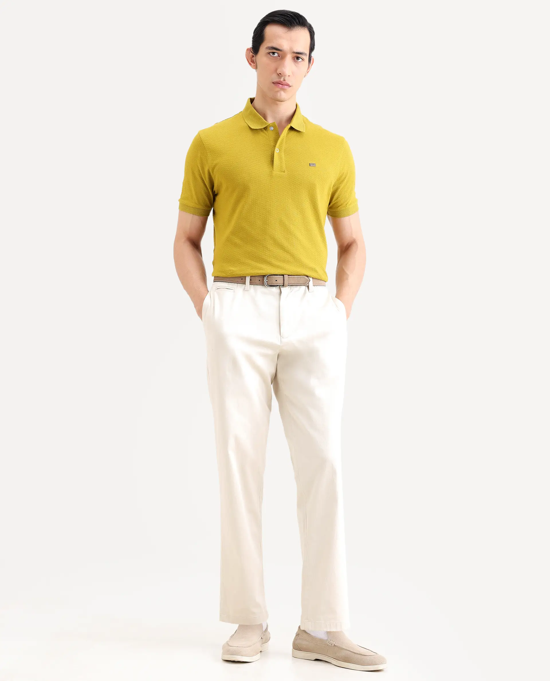 Rare Rabbit Men's Avo Dusky Olive Cotton Fabric Spread Collar Regular Fit Plain Polo - Image 2