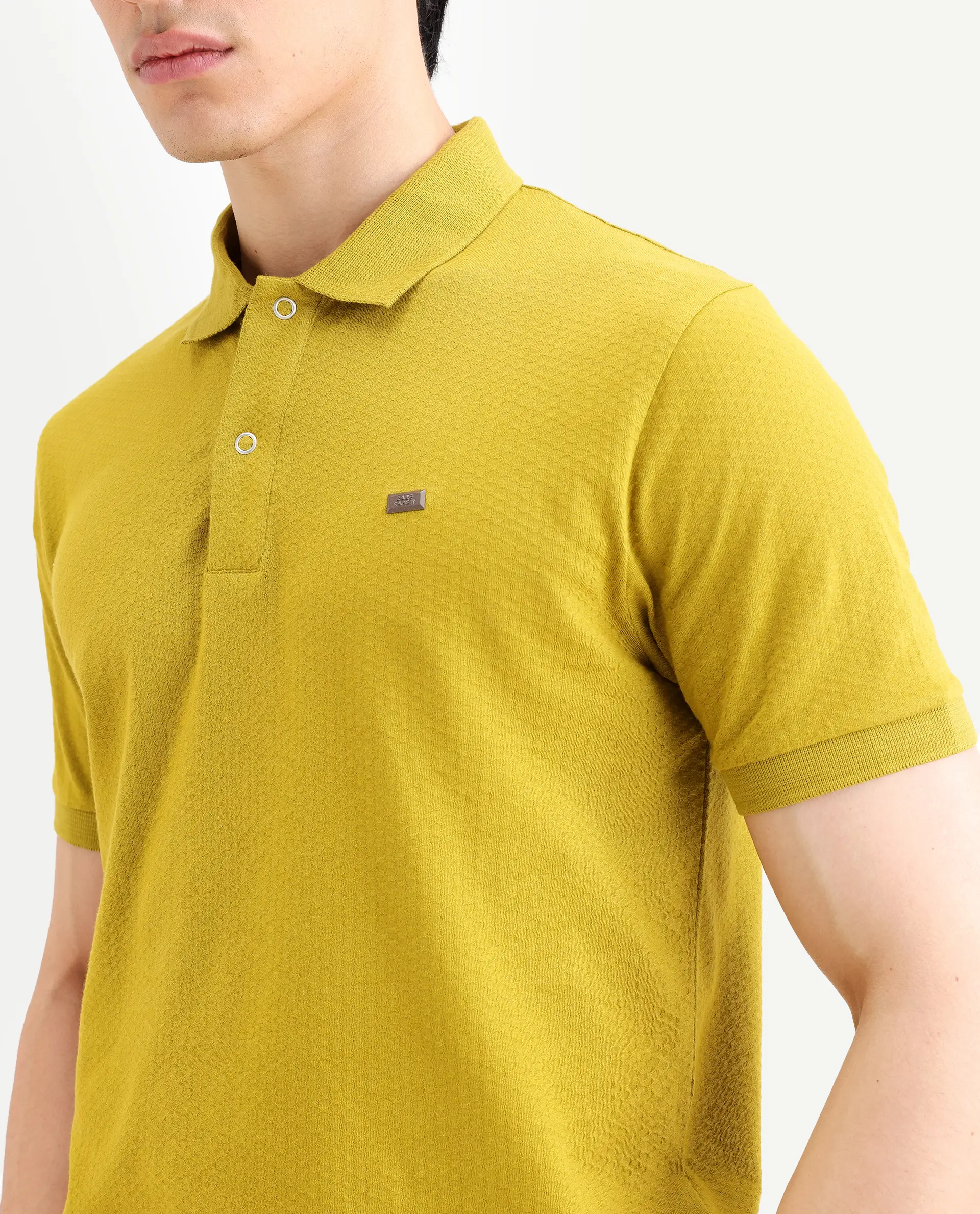 Rare Rabbit Men's Avo Dusky Olive Cotton Fabric Spread Collar Regular Fit Plain Polo - Image 3
