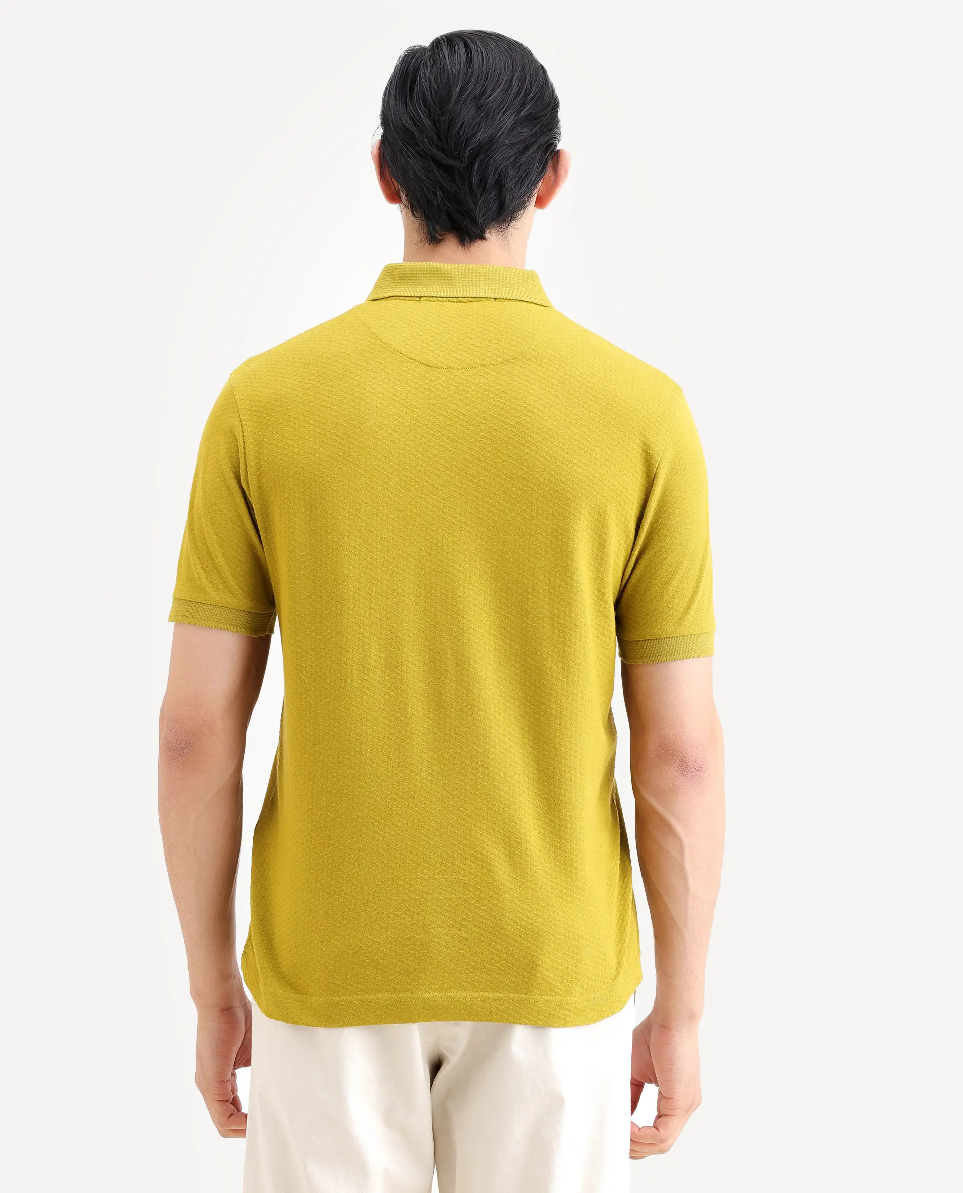 Rare Rabbit Men's Avo Dusky Olive Cotton Fabric Spread Collar Regular Fit Plain Polo - Image 7