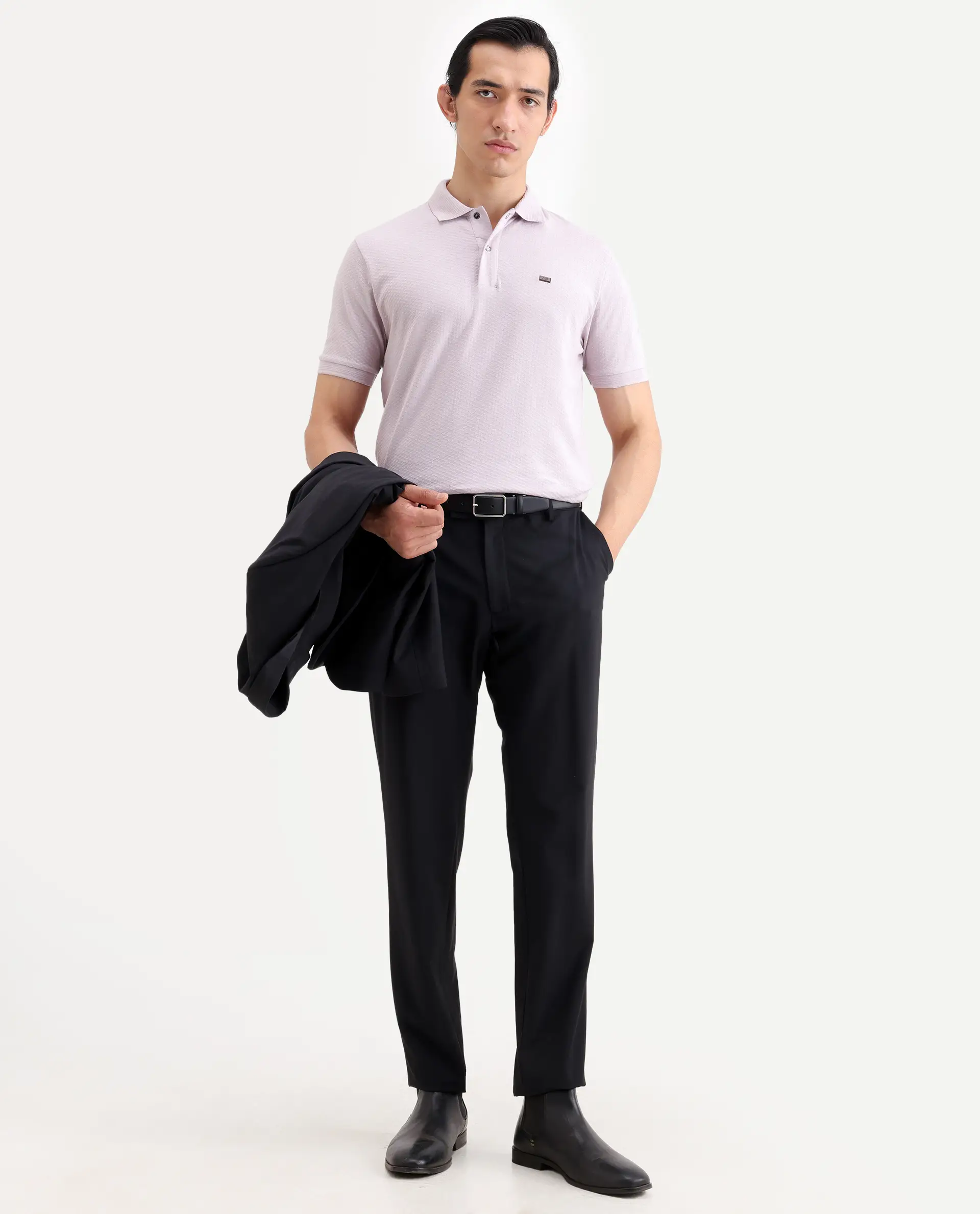 Rare Rabbit Men's Avo Pastel Purple Cotton Fabric Spread Collar Regular Fit Plain Polo - Image 2