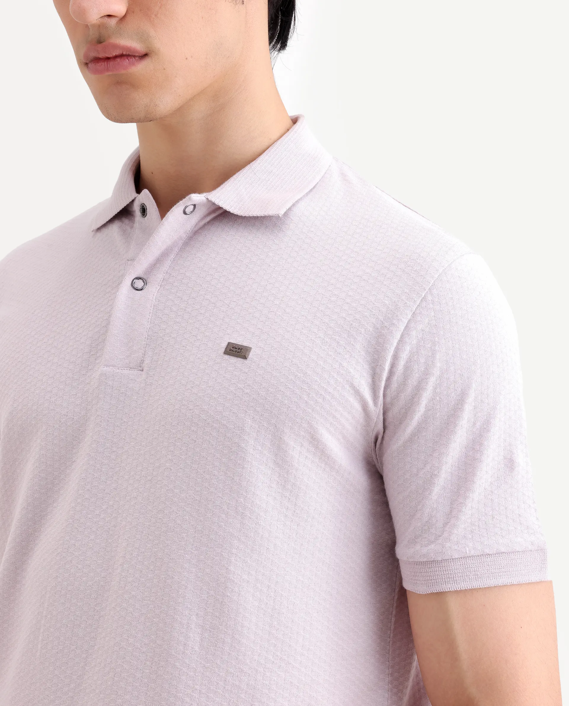 Rare Rabbit Men's Avo Pastel Purple Cotton Fabric Spread Collar Regular Fit Plain Polo - Image 3