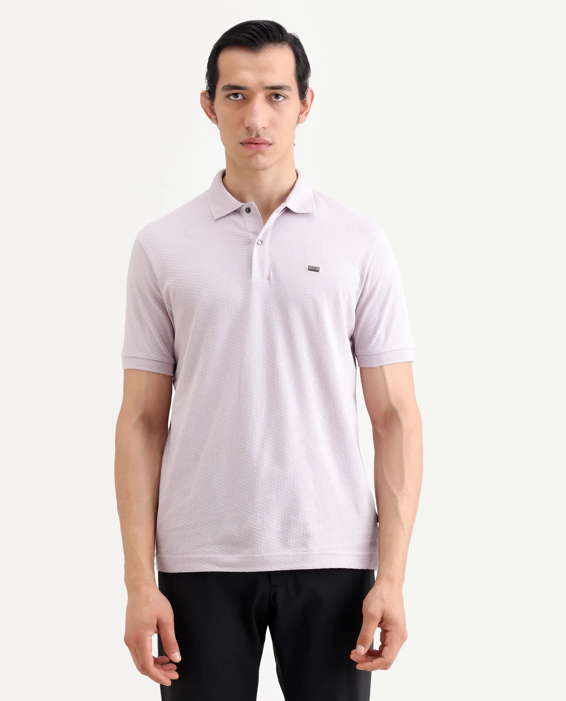 Rare Rabbit Men's Avo Pastel Purple Cotton Fabric Spread Collar Regular Fit Plain Polo - Image 4