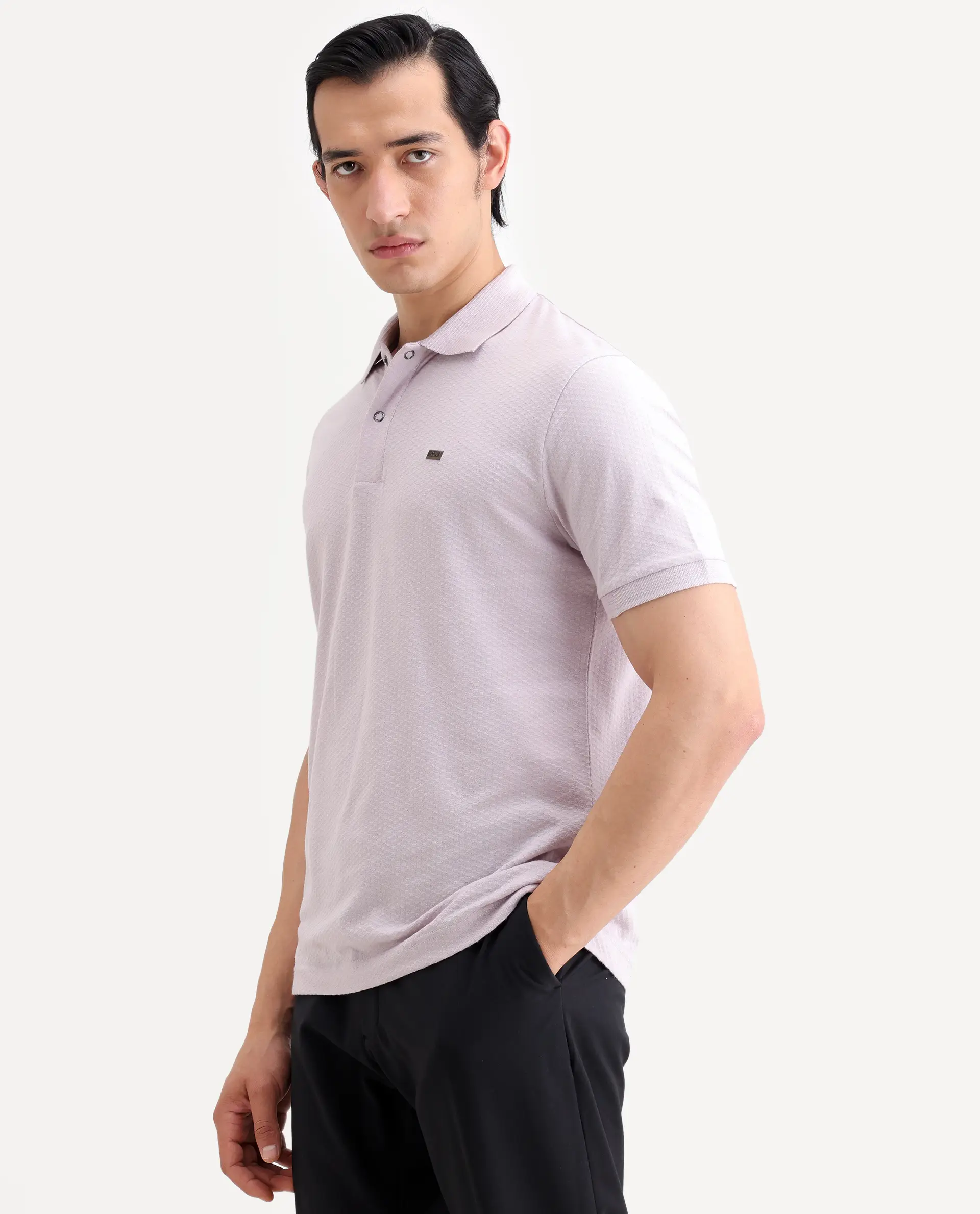 Rare Rabbit Men's Avo Pastel Purple Cotton Fabric Spread Collar Regular Fit Plain Polo - Image 5