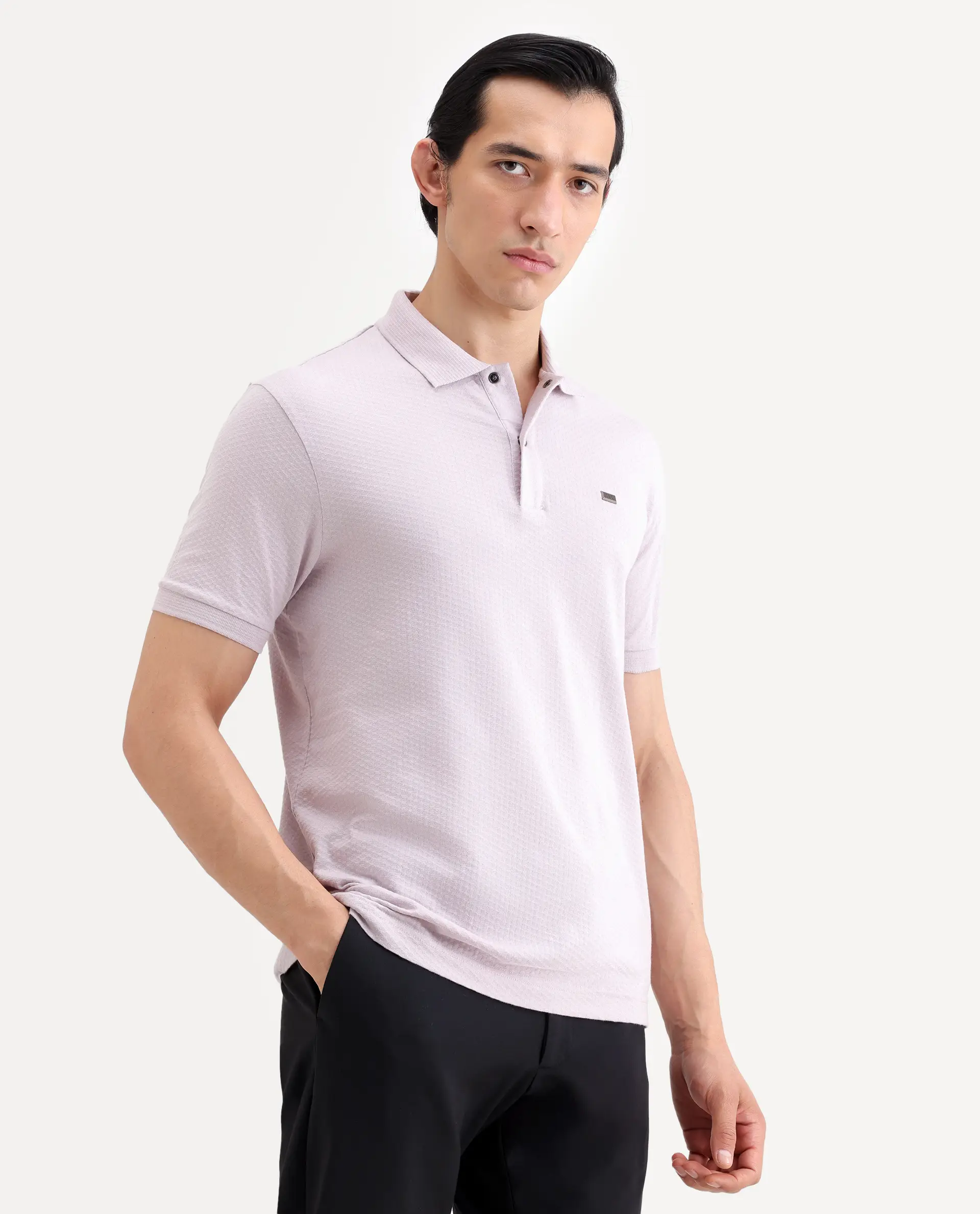 Rare Rabbit Men's Avo Pastel Purple Cotton Fabric Spread Collar Regular Fit Plain Polo - Image 6