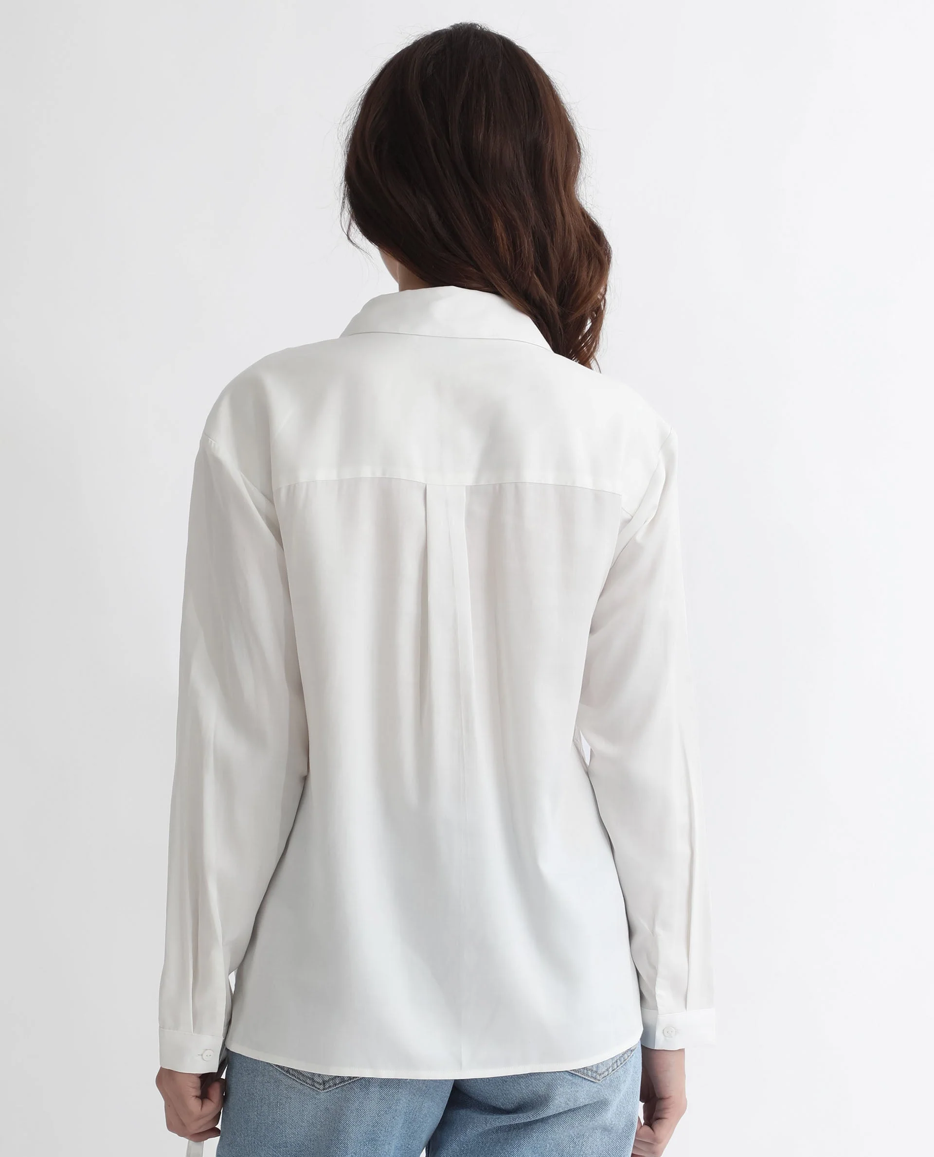 Rareism Women's Avocado Off White Cotton Spread Collar Plain Regular Fit Top - Image 10