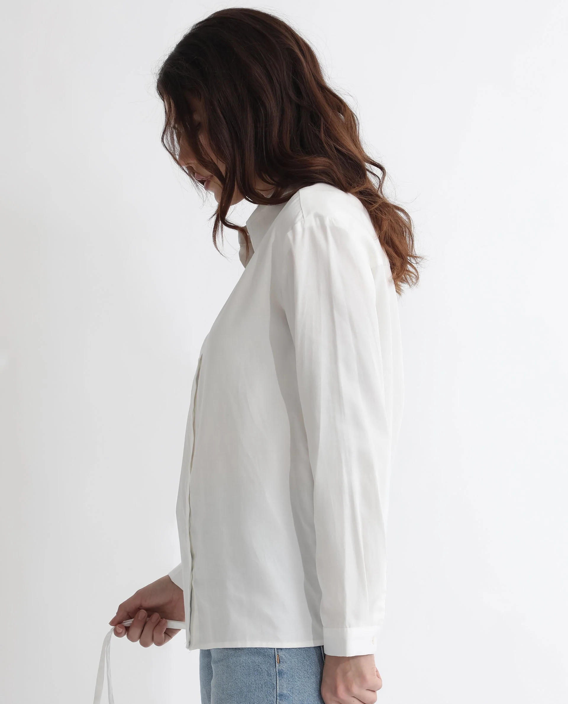 Rareism Women's Avocado Off White Cotton Spread Collar Plain Regular Fit Top - Image 11