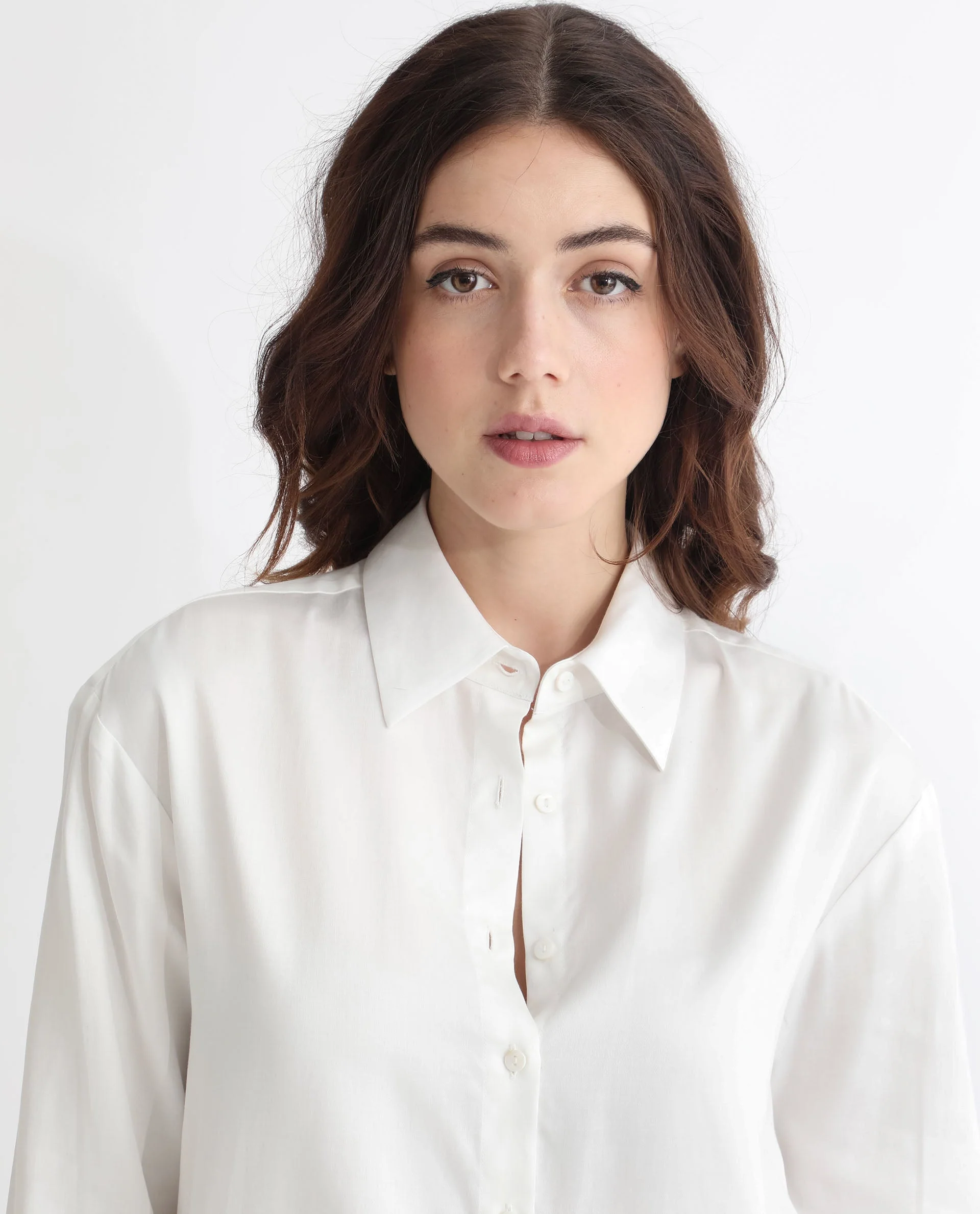 Rareism Women's Avocado Off White Cotton Spread Collar Plain Regular Fit Top - Image 4