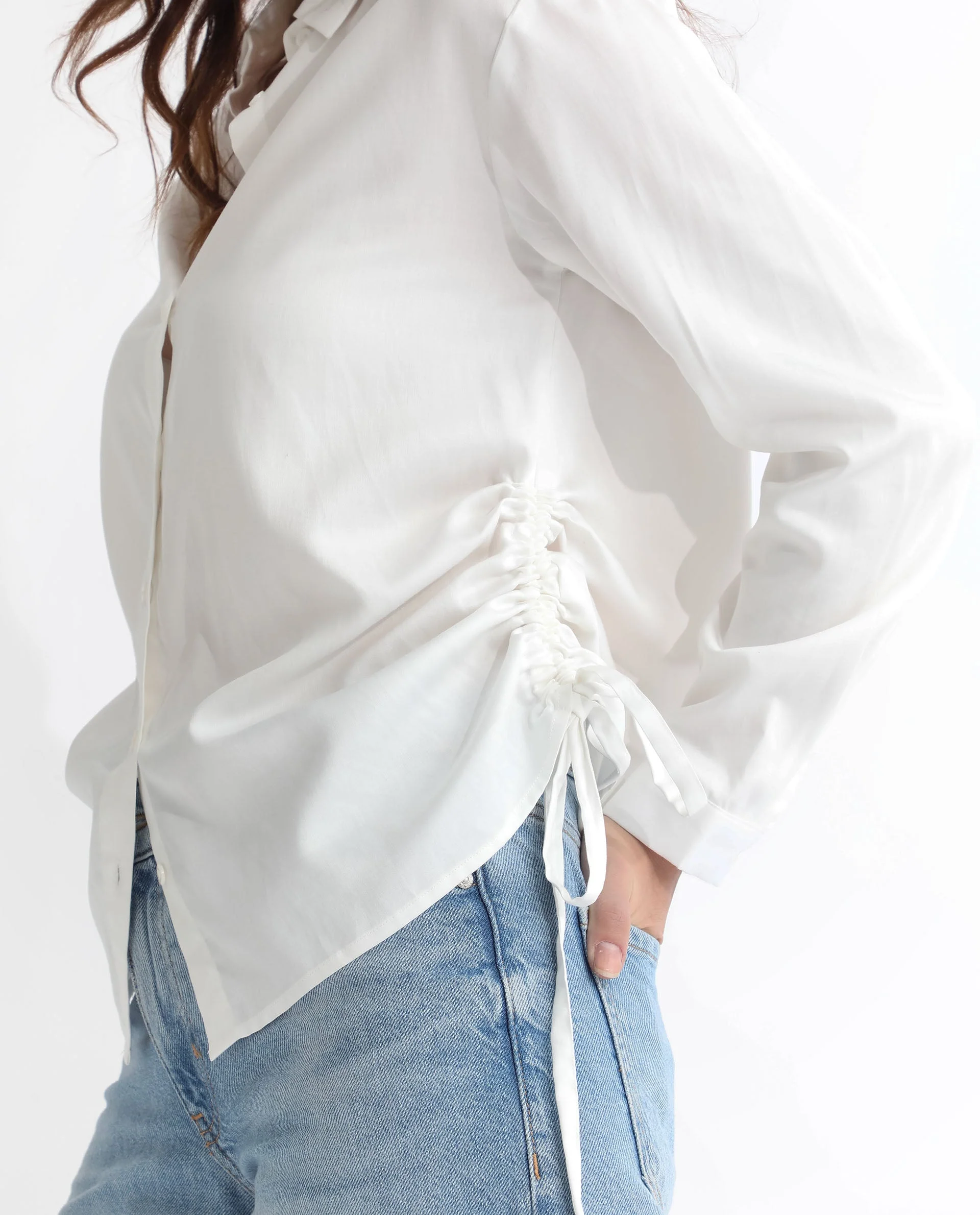 Rareism Women's Avocado Off White Cotton Spread Collar Plain Regular Fit Top - Image 7