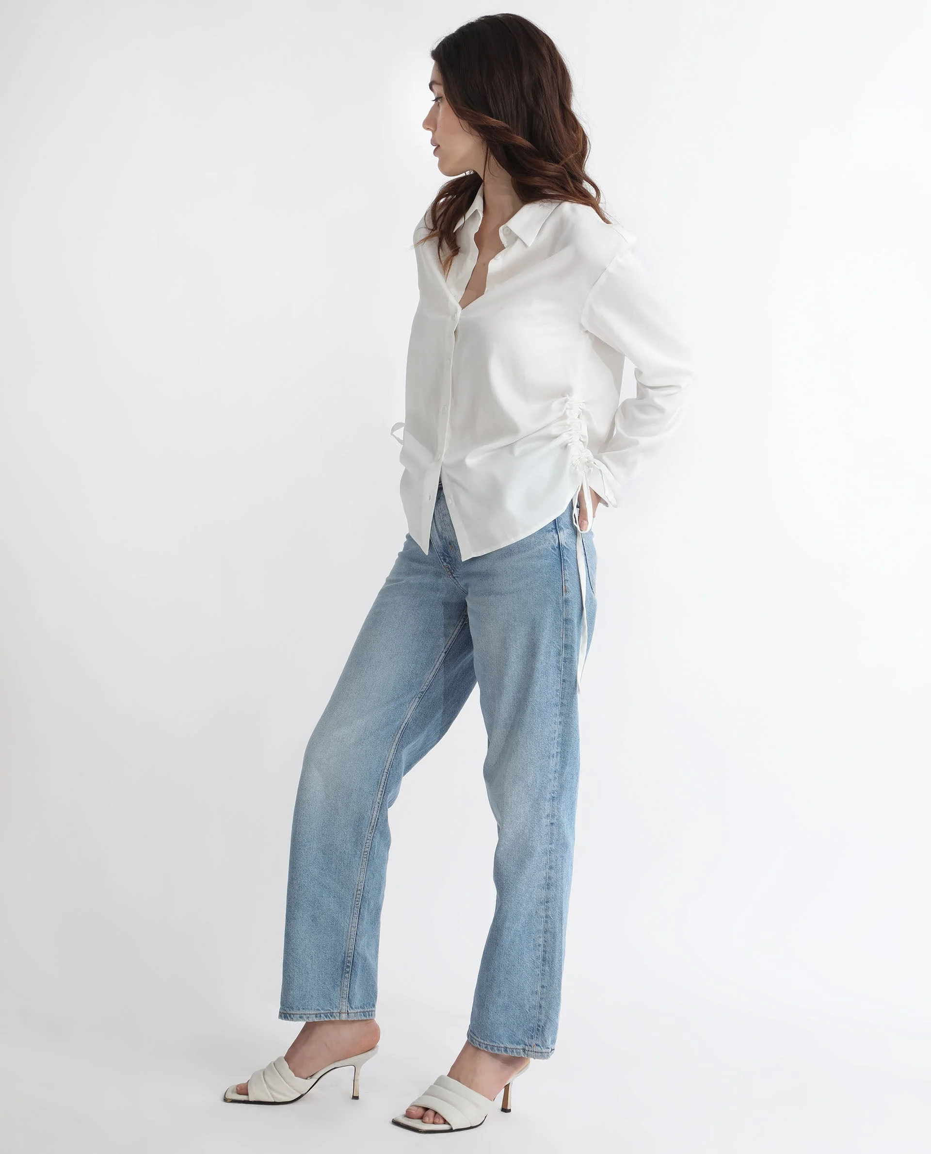 Rareism Women's Avocado Off White Cotton Spread Collar Plain Regular Fit Top - Image 8