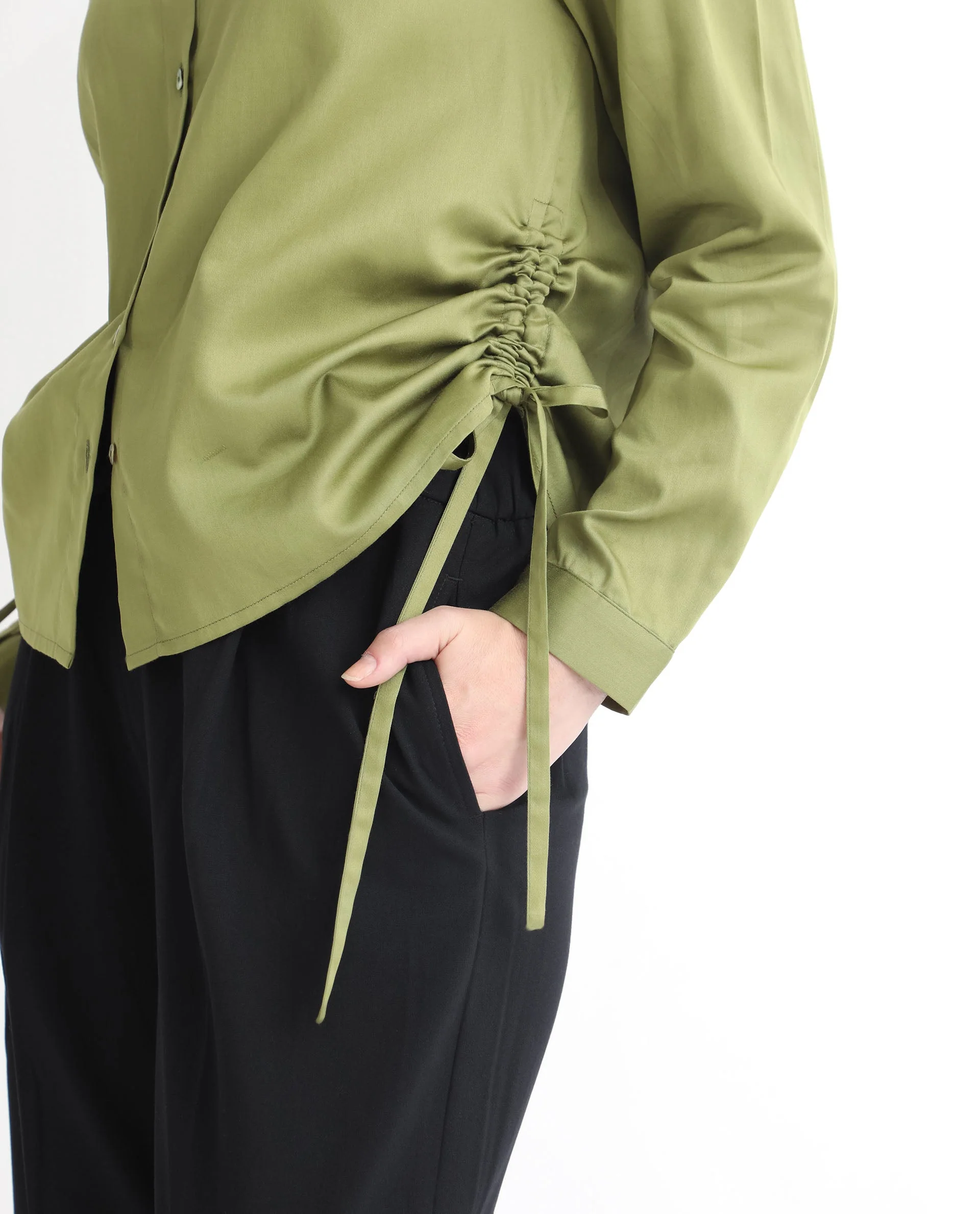 Rareism Women's Avocado Olive Cotton Spread Collar Plain Regular Fit Top - Image 4