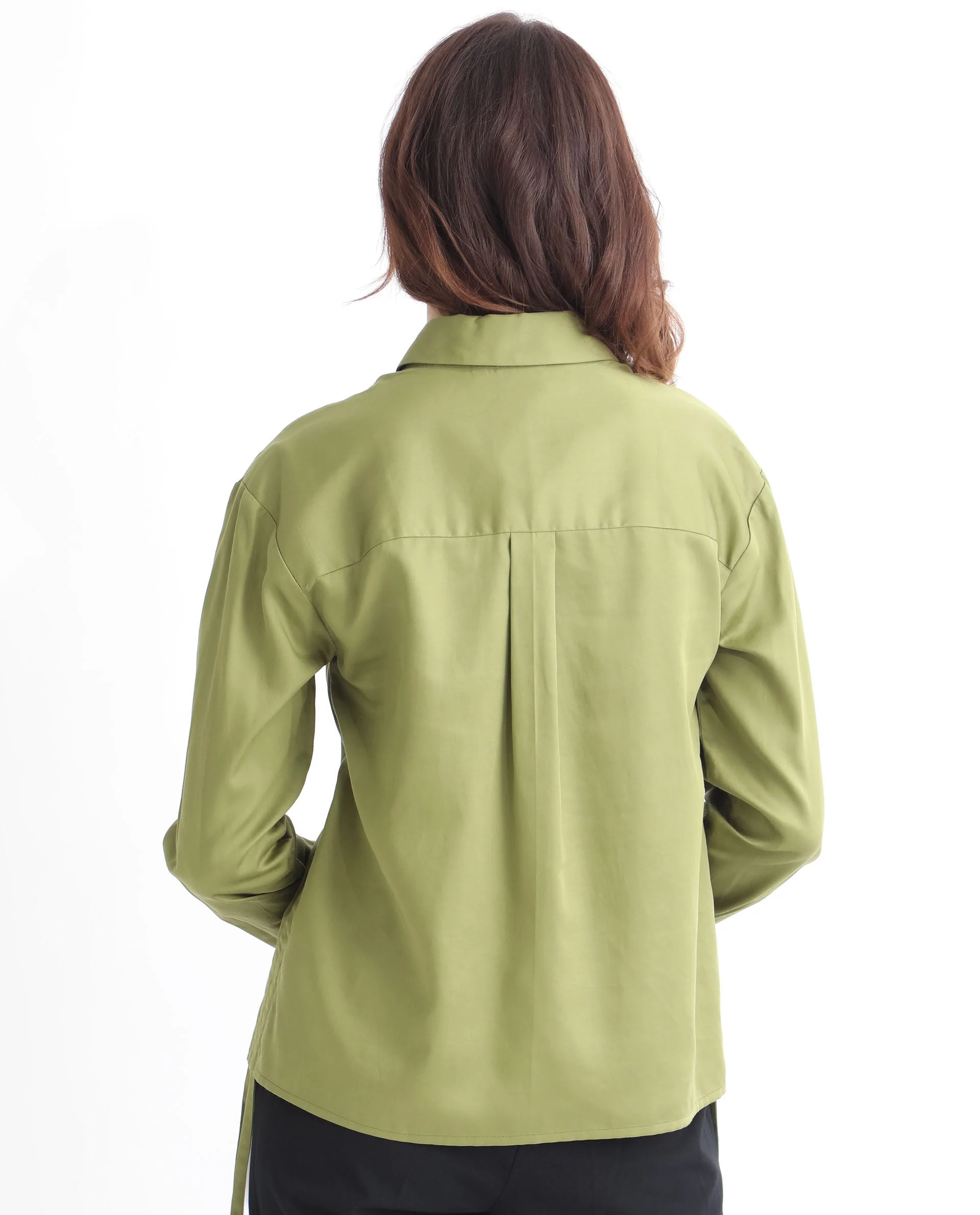 Rareism Women's Avocado Olive Cotton Spread Collar Plain Regular Fit Top - Image 7