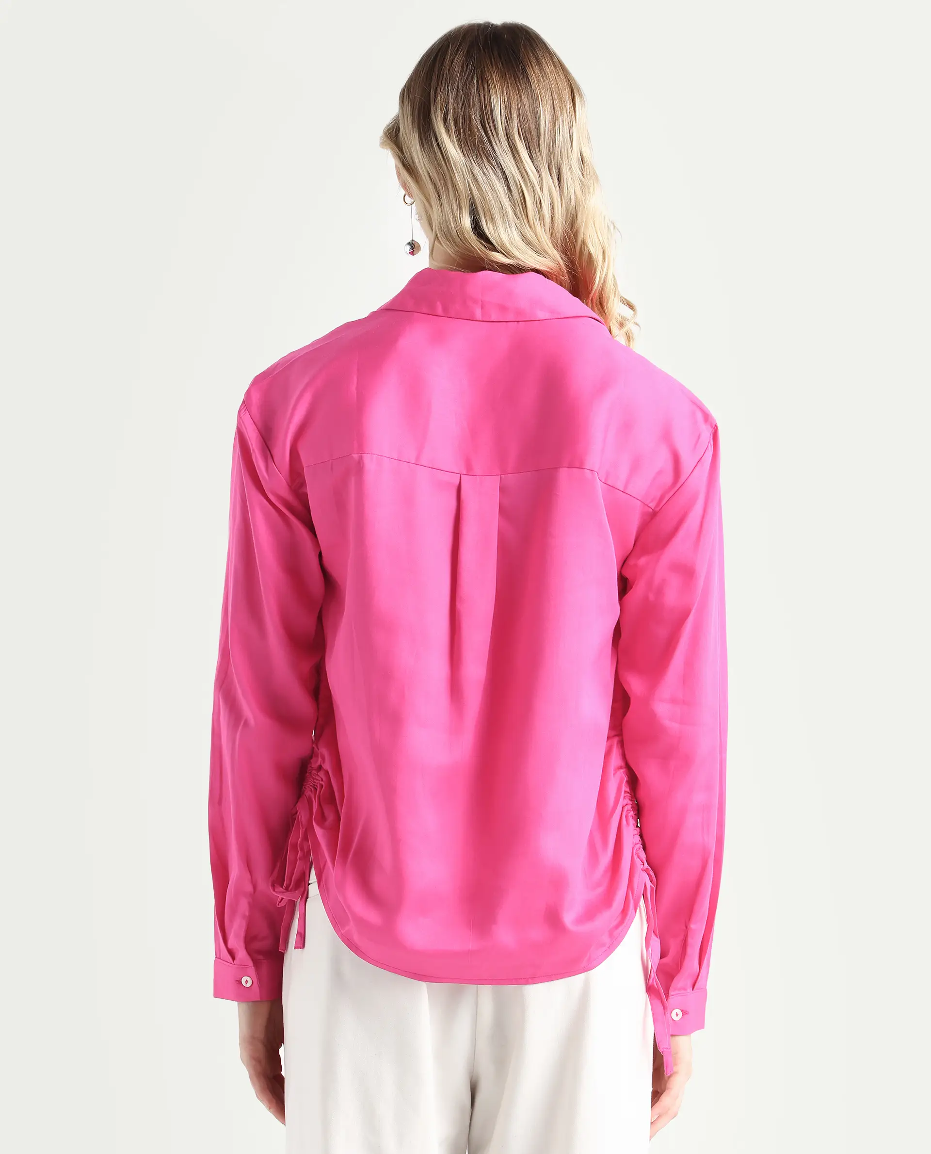 Rareism Women's Avocado Pink Cotton Spread Collar Plain Regular Fit Top - Image 7