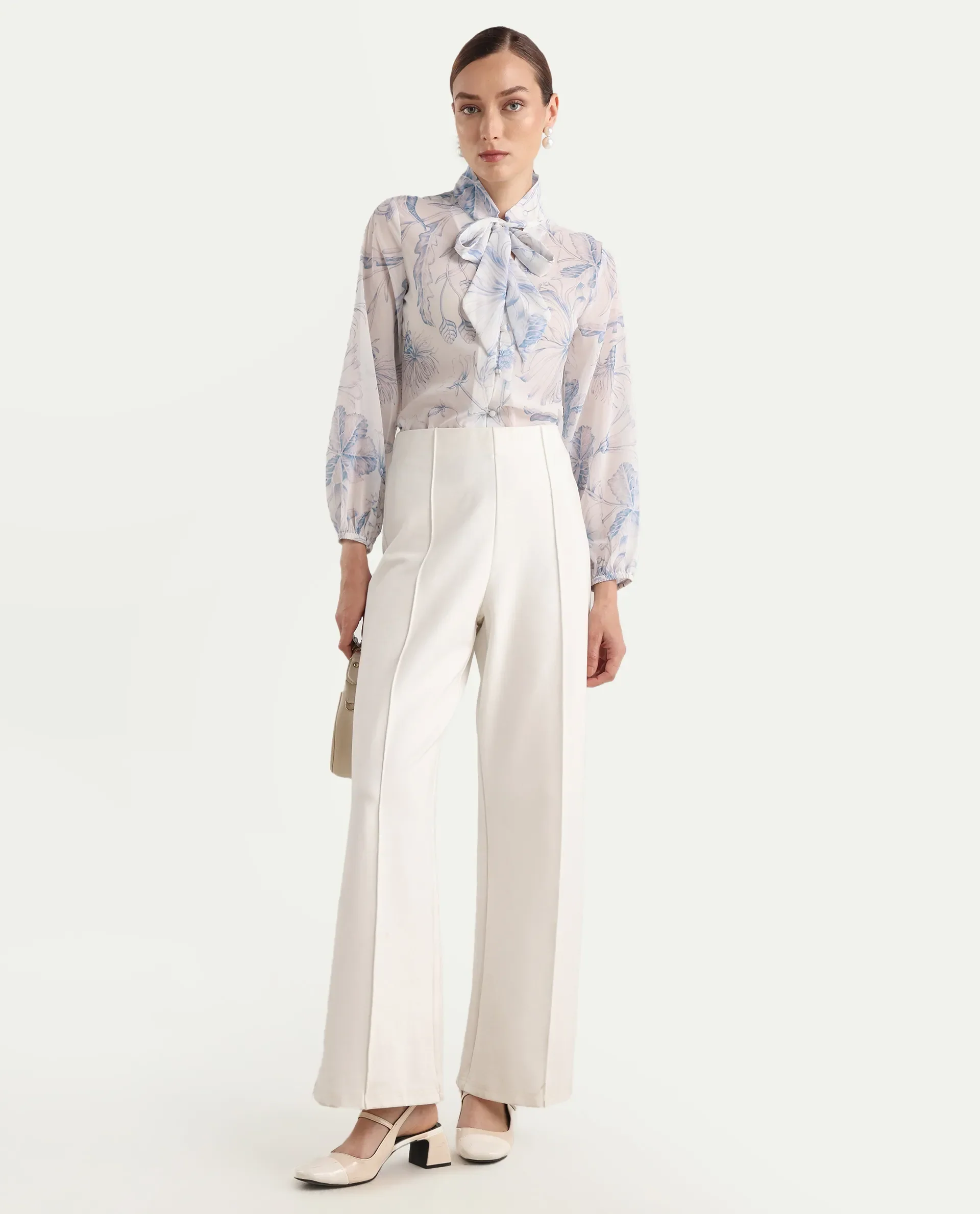 Rareism Women's Avoi White Polyester Tie-Up Regular Floral Print Top - Image 2