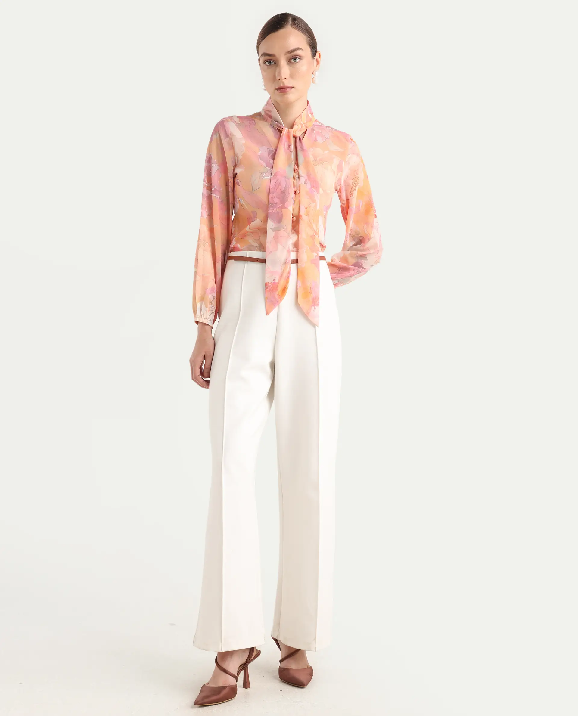 Rareism Women's Avoin Light Multi Polyester Tie-Up Regular Floral Print Top - Image 2