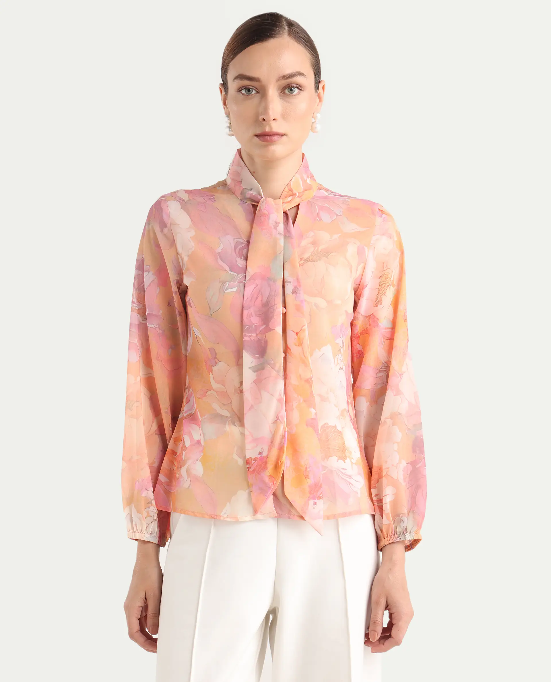 Rareism Women's Avoin Light Multi Polyester Tie-Up Regular Floral Print Top - Image 3