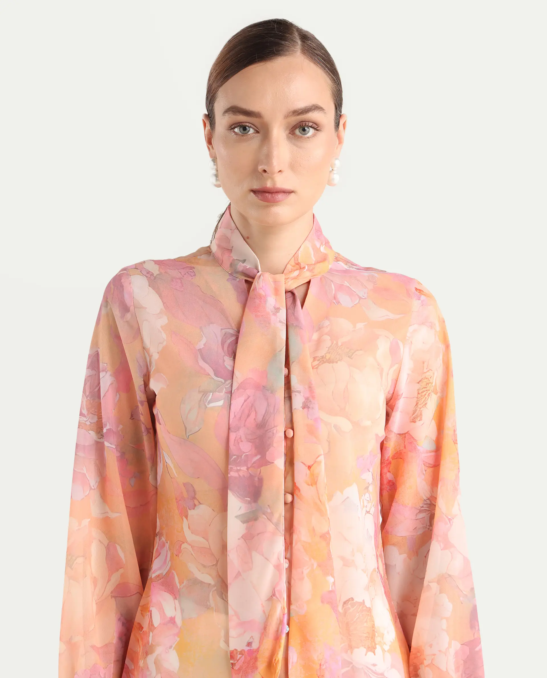 Rareism Women's Avoin Light Multi Polyester Tie-Up Regular Floral Print Top - Image 4