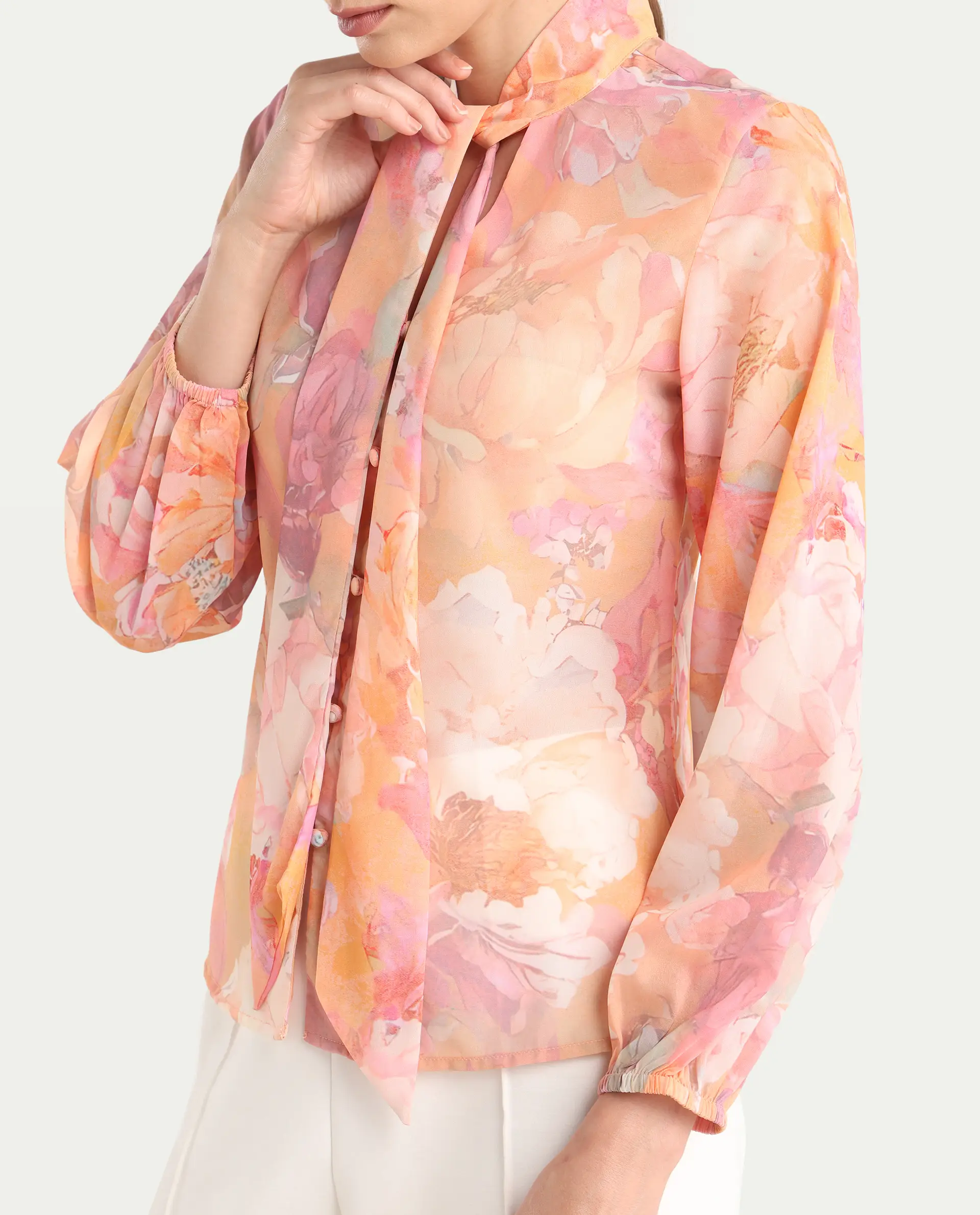 Rareism Women's Avoin Light Multi Polyester Tie-Up Regular Floral Print Top - Image 5