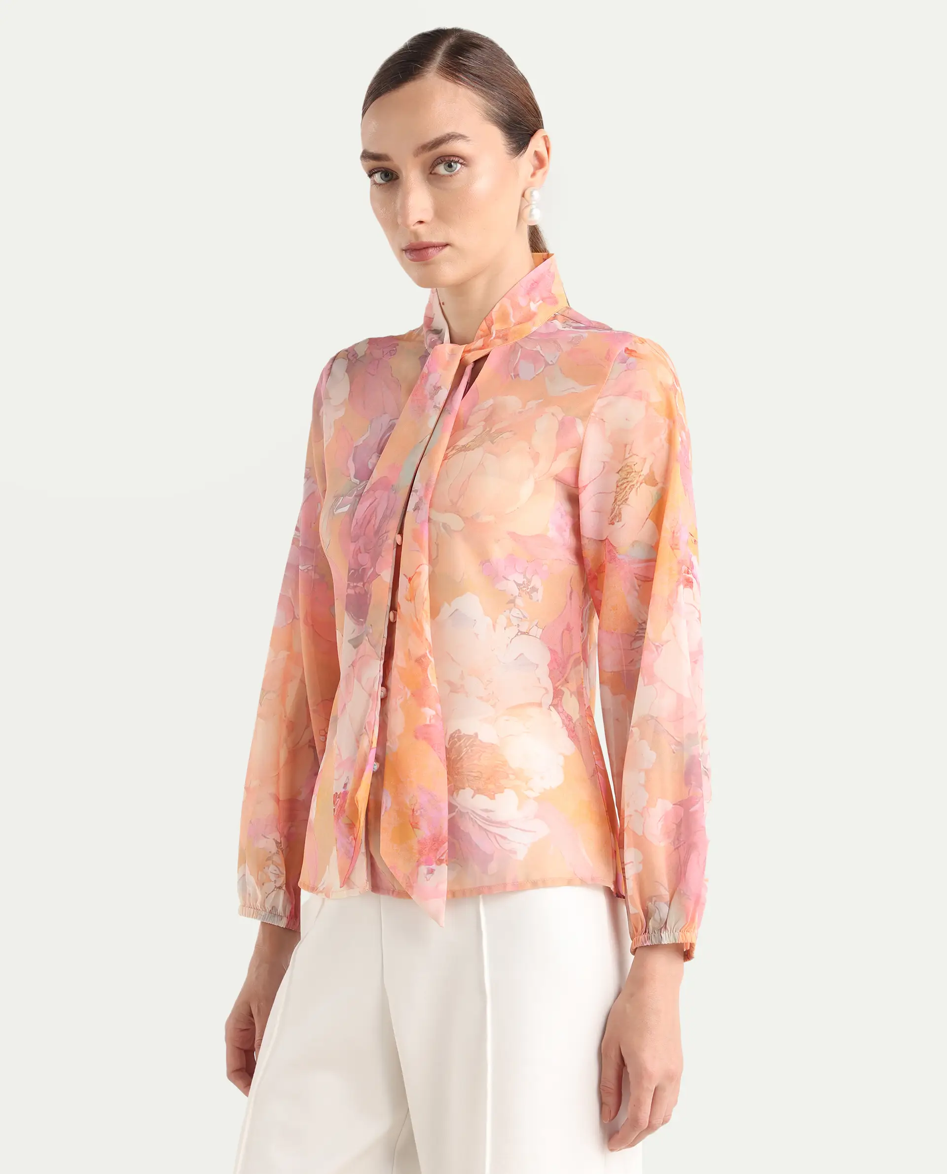 Rareism Women's Avoin Light Multi Polyester Tie-Up Regular Floral Print Top - Image 6