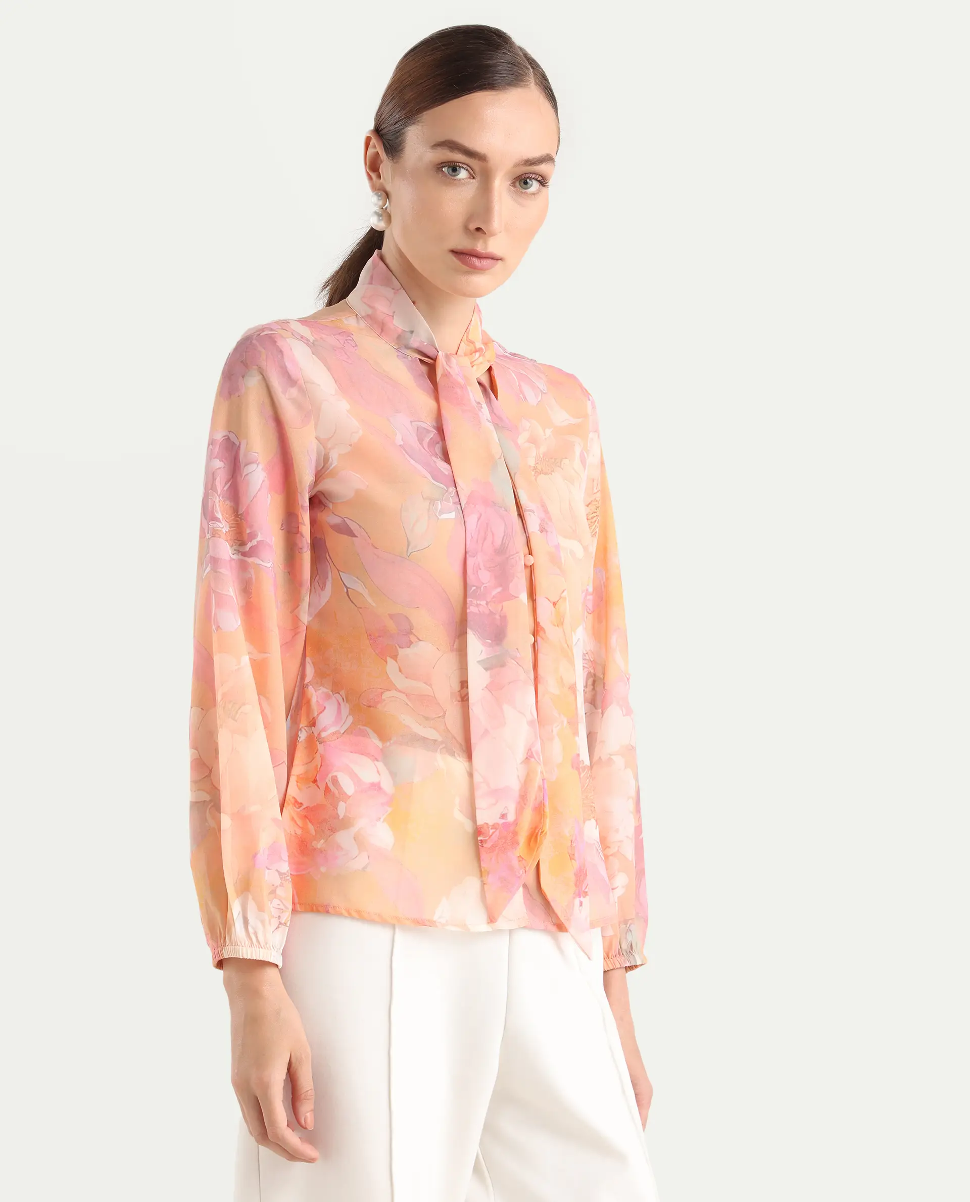 Rareism Women's Avoin Light Multi Polyester Tie-Up Regular Floral Print Top - Image 7