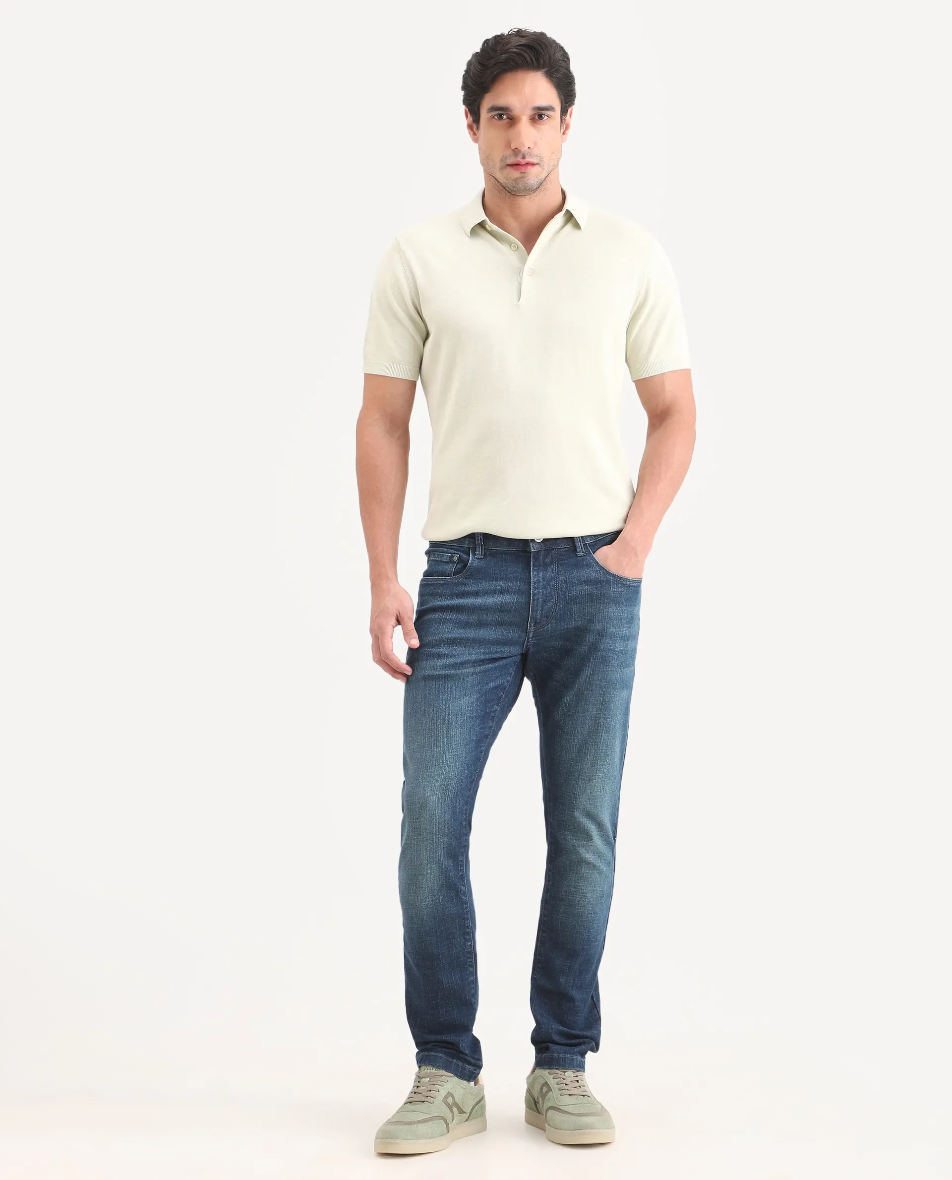 Rare Rabbit Men's Axel H Blue Cotton Blend Hawk Slim Fit Plain Jeans - Image 4