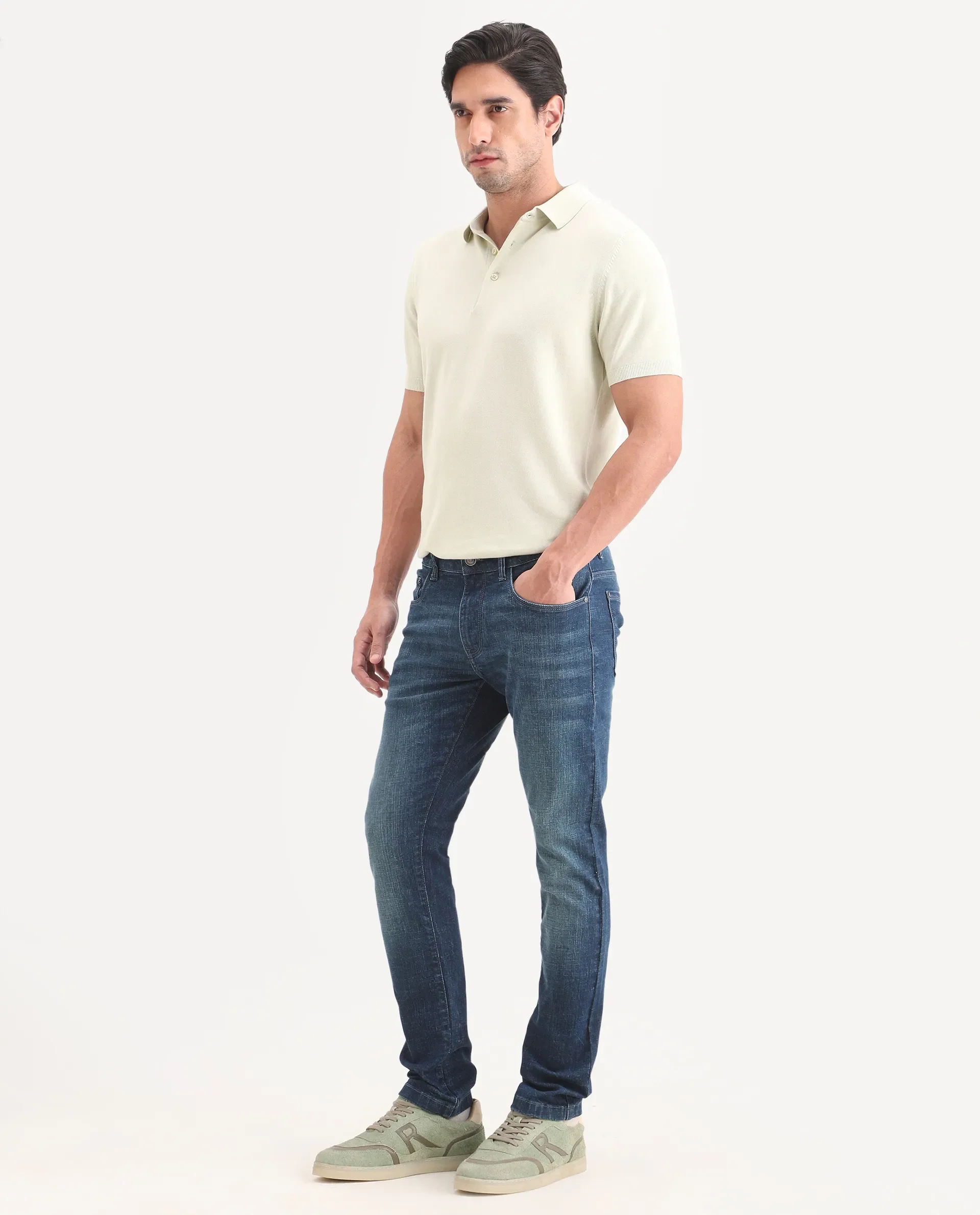 Rare Rabbit Men's Axel H Blue Cotton Blend Hawk Slim Fit Plain Jeans - Image 5