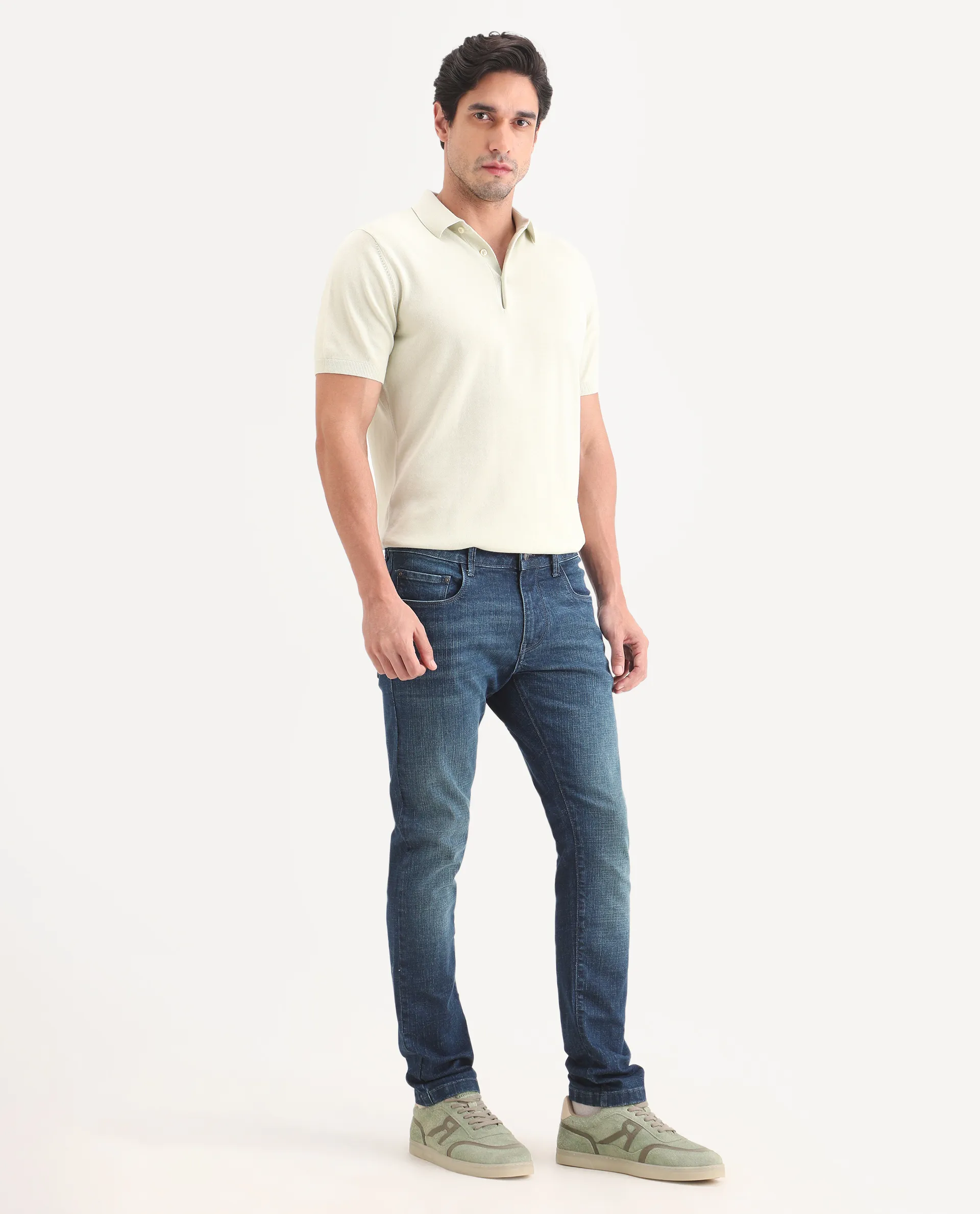 Rare Rabbit Men's Axel H Blue Cotton Blend Hawk Slim Fit Plain Jeans - Image 7
