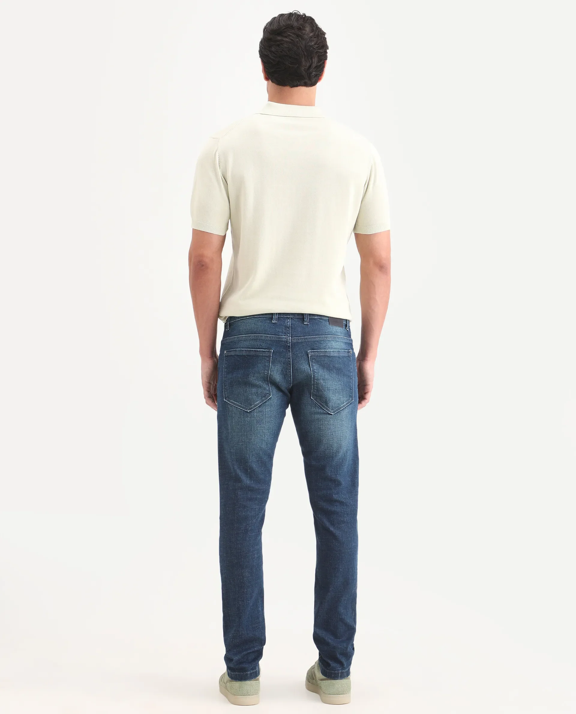 Rare Rabbit Men's Axel H Blue Cotton Blend Hawk Slim Fit Plain Jeans - Image 8