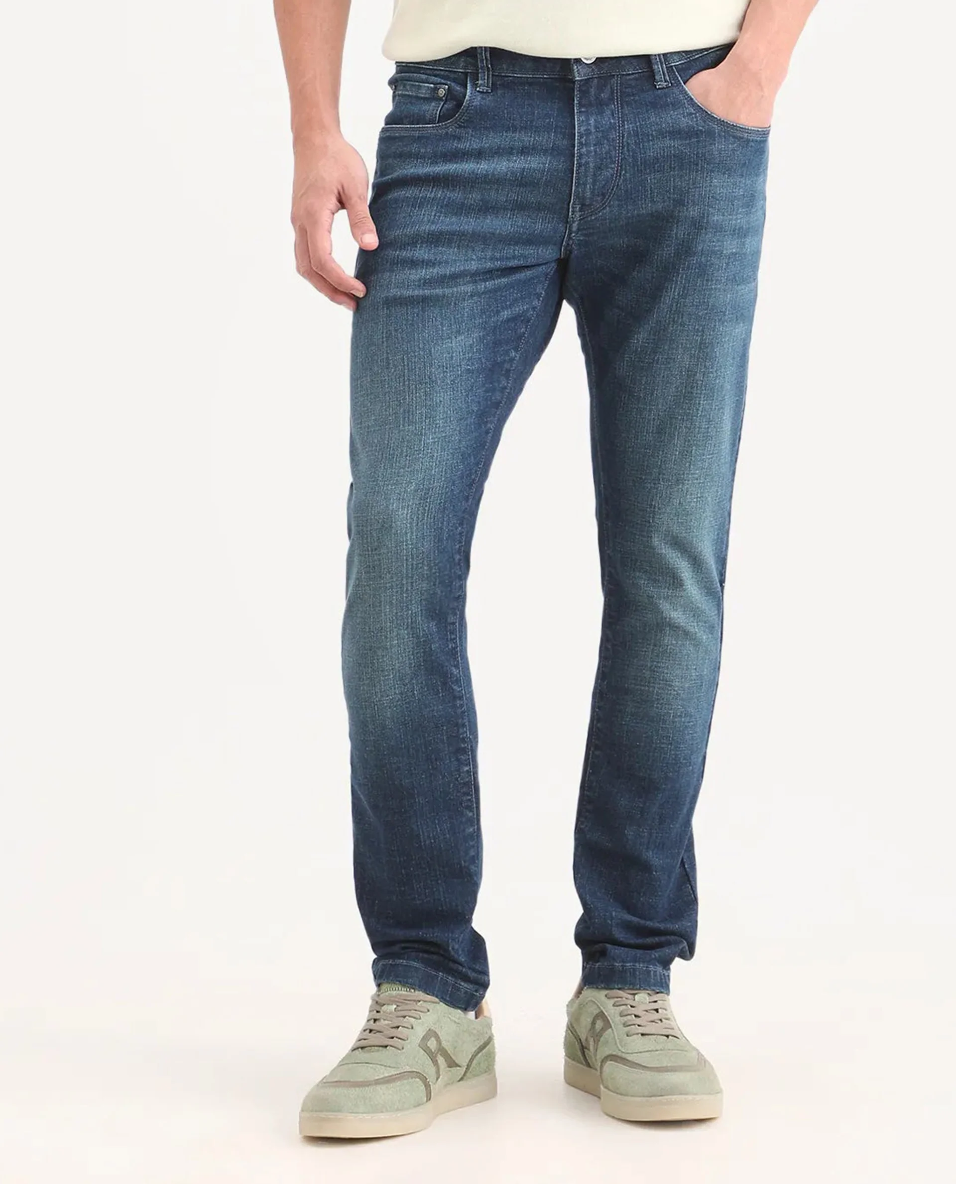 Rare Rabbit Men's Axel H Blue Cotton Blend Hawk Slim Fit Plain Jeans - Image 9