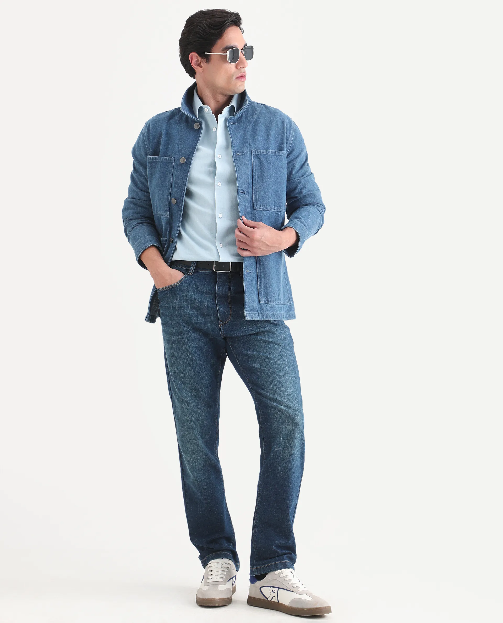 Rare Rabbit Men's Axel M Blue Cotton Blend Morris Regular Fit Plain Jeans