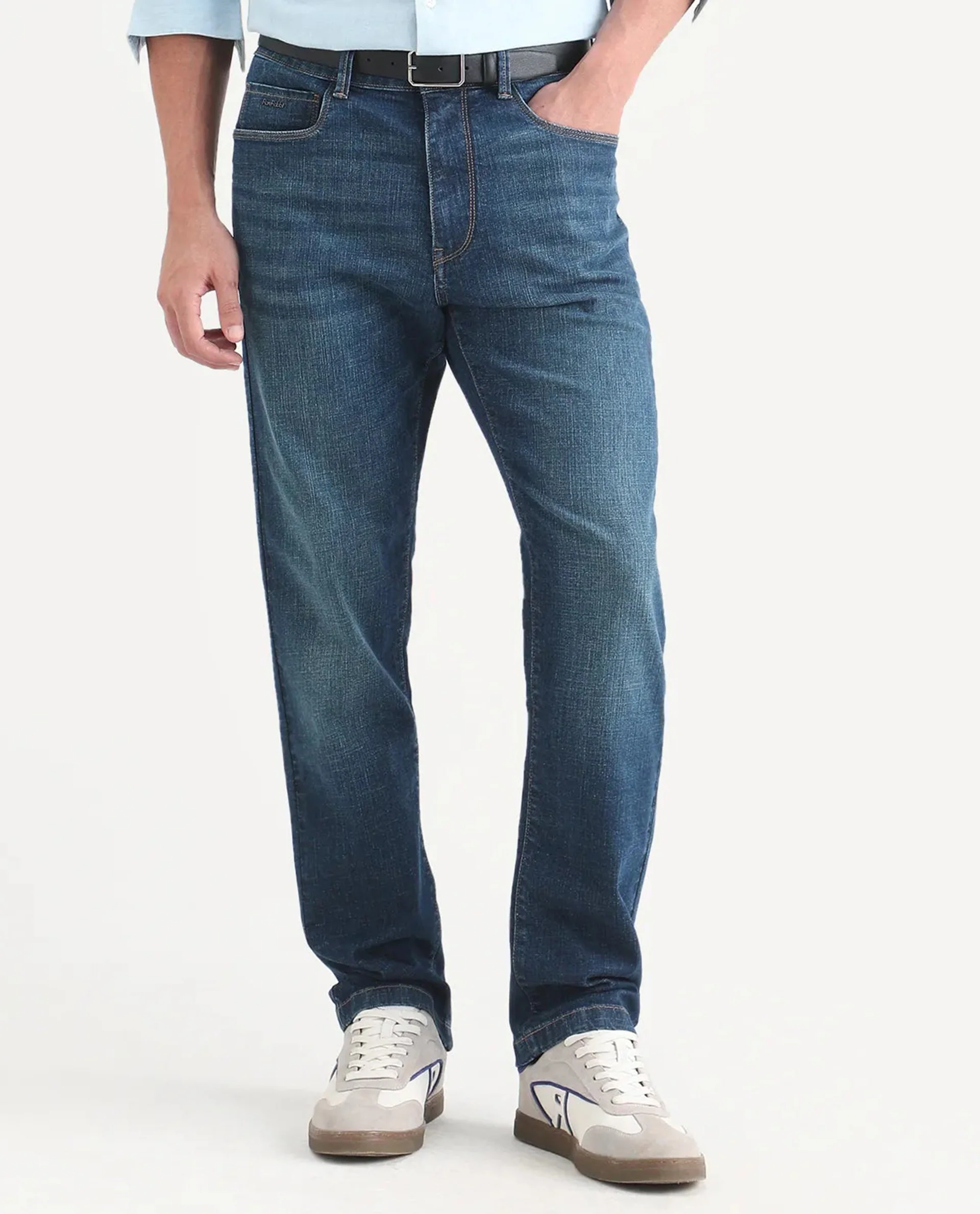 Rare Rabbit Men's Axel M Blue Cotton Blend Morris Regular Fit Plain Jeans - Image 10