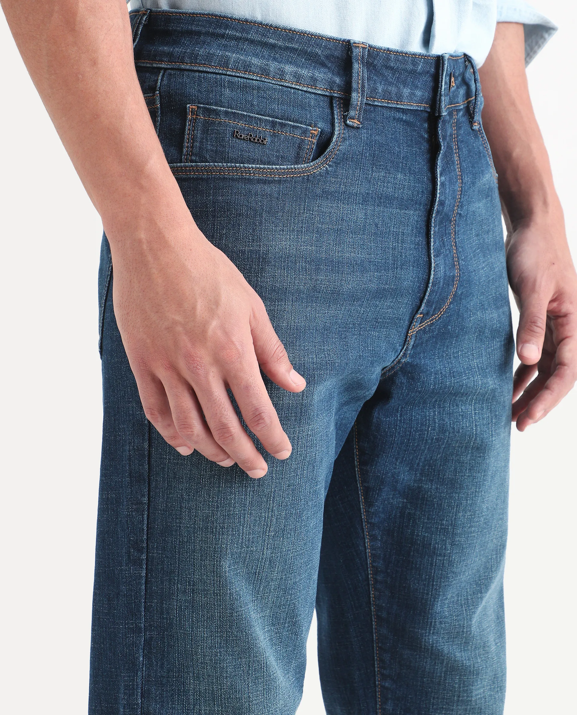 Rare Rabbit Men's Axel M Blue Cotton Blend Morris Regular Fit Plain Jeans - Image 3
