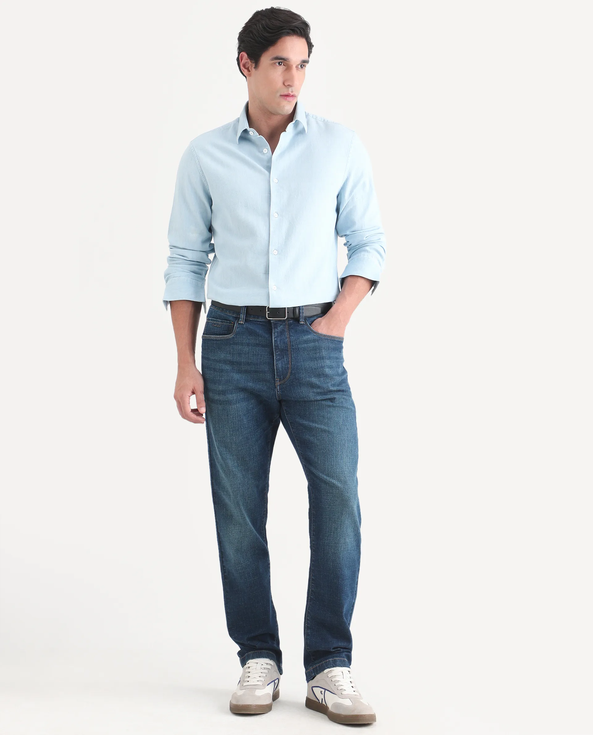 Rare Rabbit Men's Axel M Blue Cotton Blend Morris Regular Fit Plain Jeans - Image 4