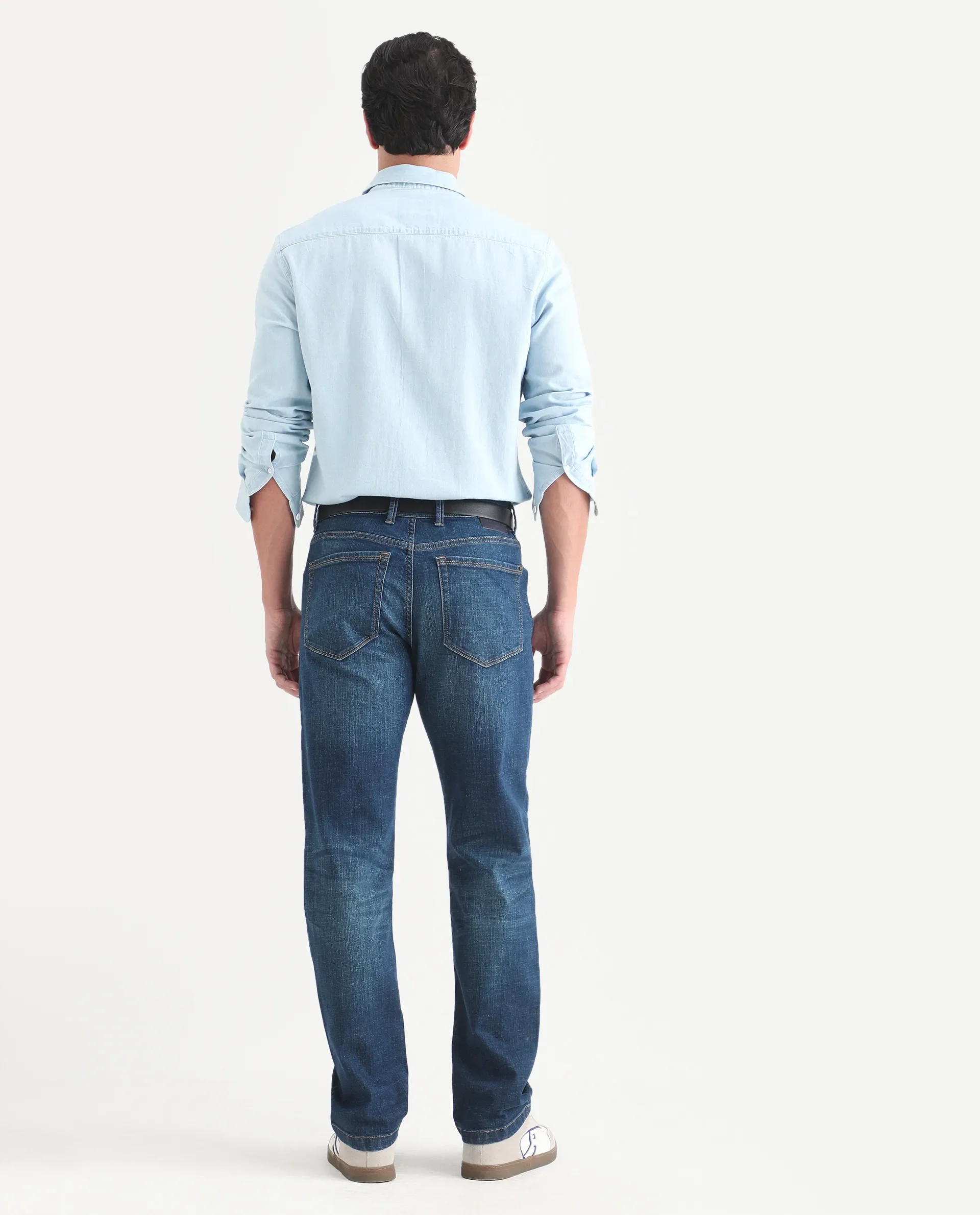 Rare Rabbit Men's Axel M Blue Cotton Blend Morris Regular Fit Plain Jeans - Image 9