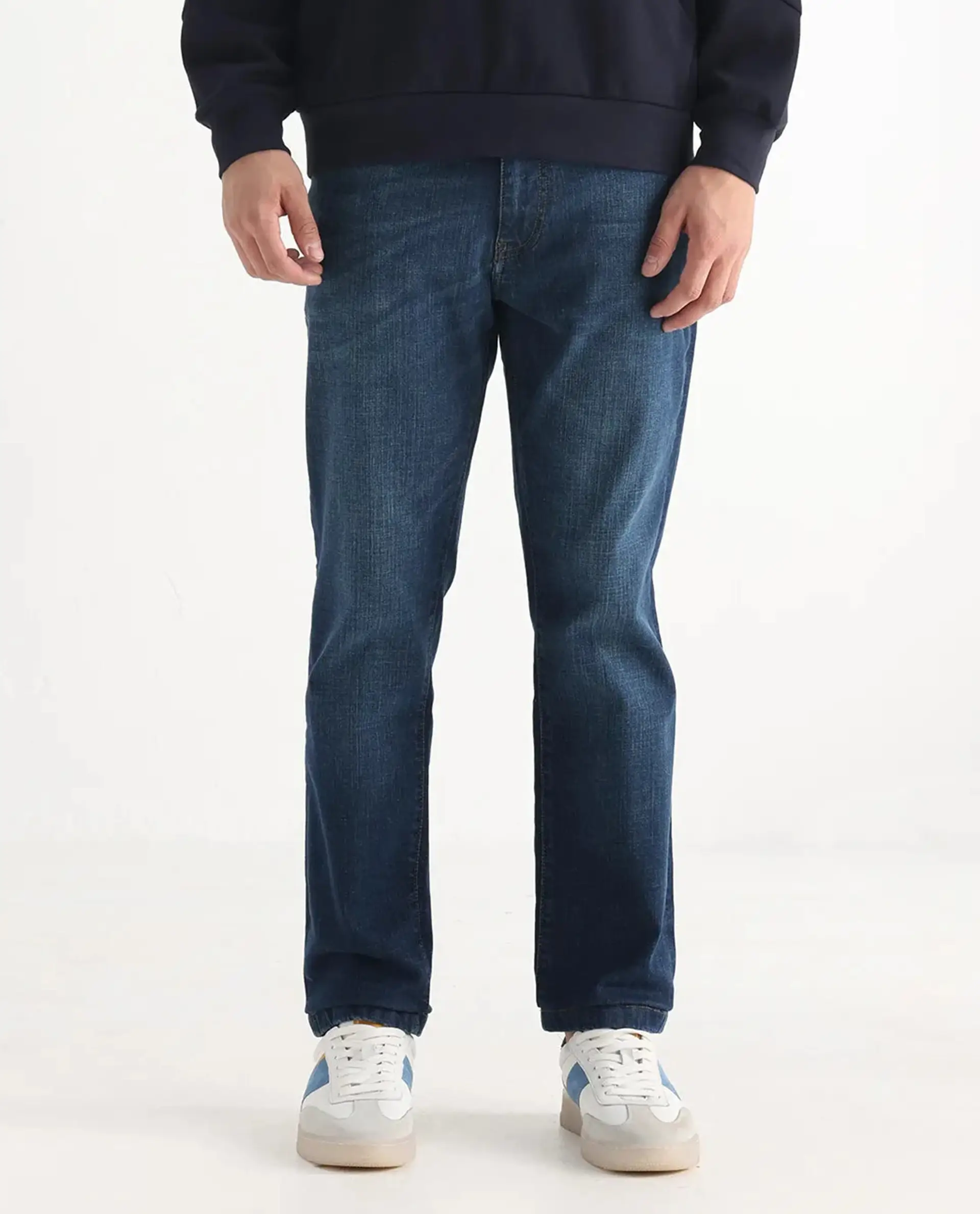 Rare Rabbit Men's Axel Blue Cotton Blend Plain Morris Regular Fit Jeans - Image 10