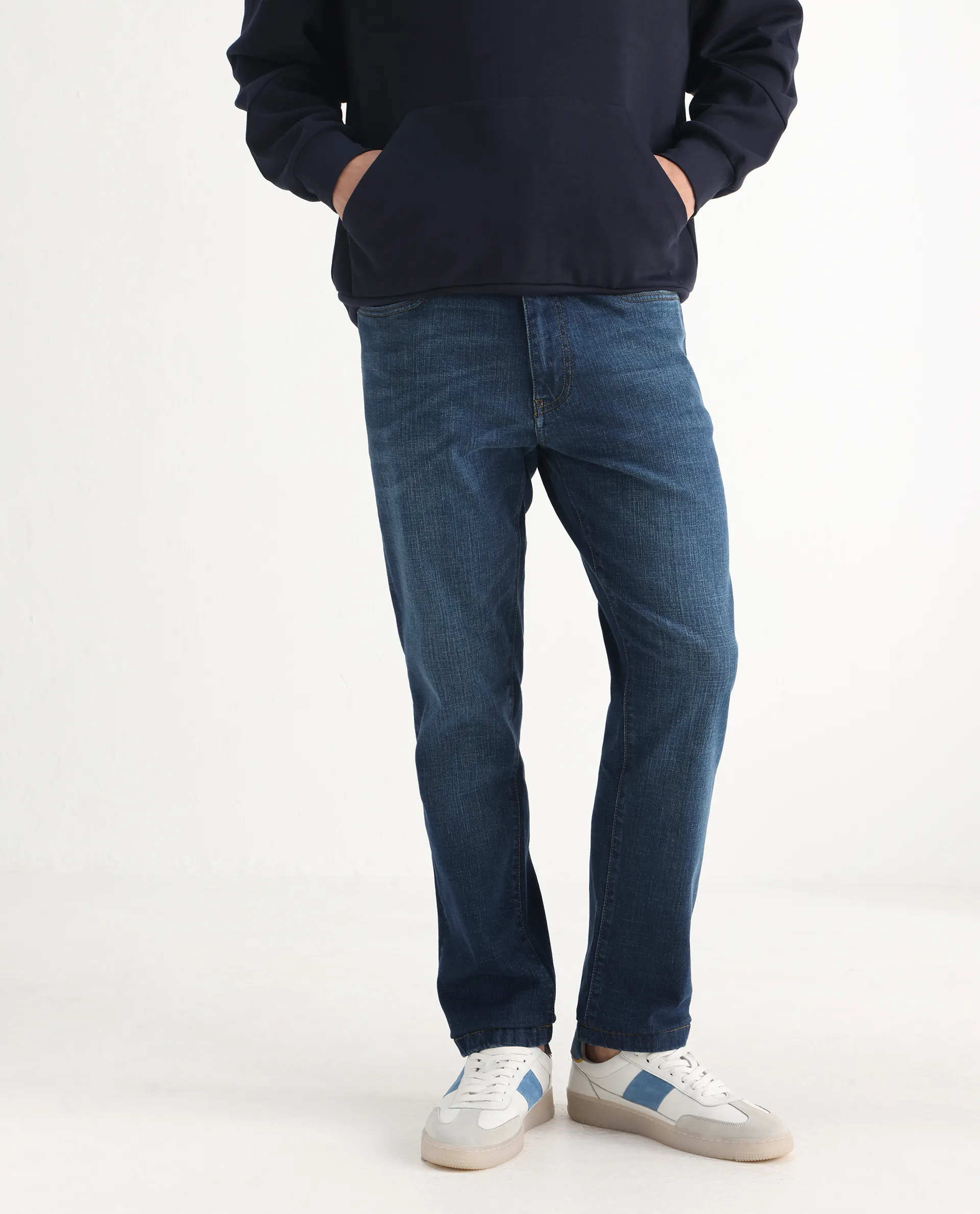 Rare Rabbit Men's Axel Blue Cotton Blend Plain Morris Regular Fit Jeans - Image 2