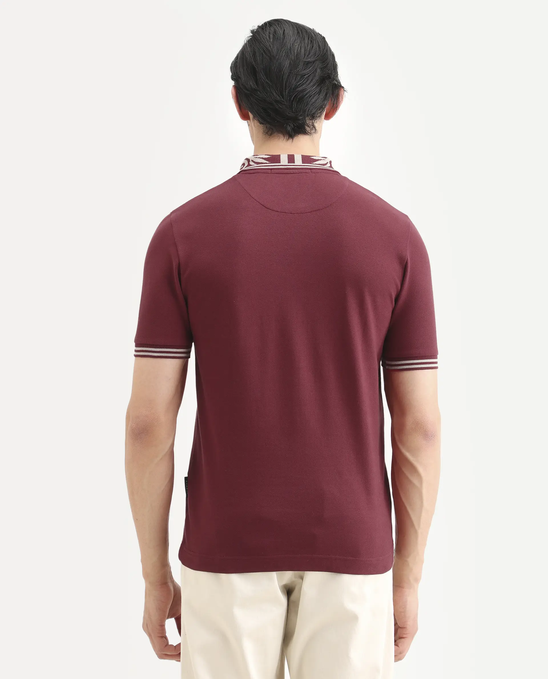 Rare Rabbit Men's Axeo Red Cotton Blend Fabric Spread Collar Regular Fit Plain Polo - Image 7