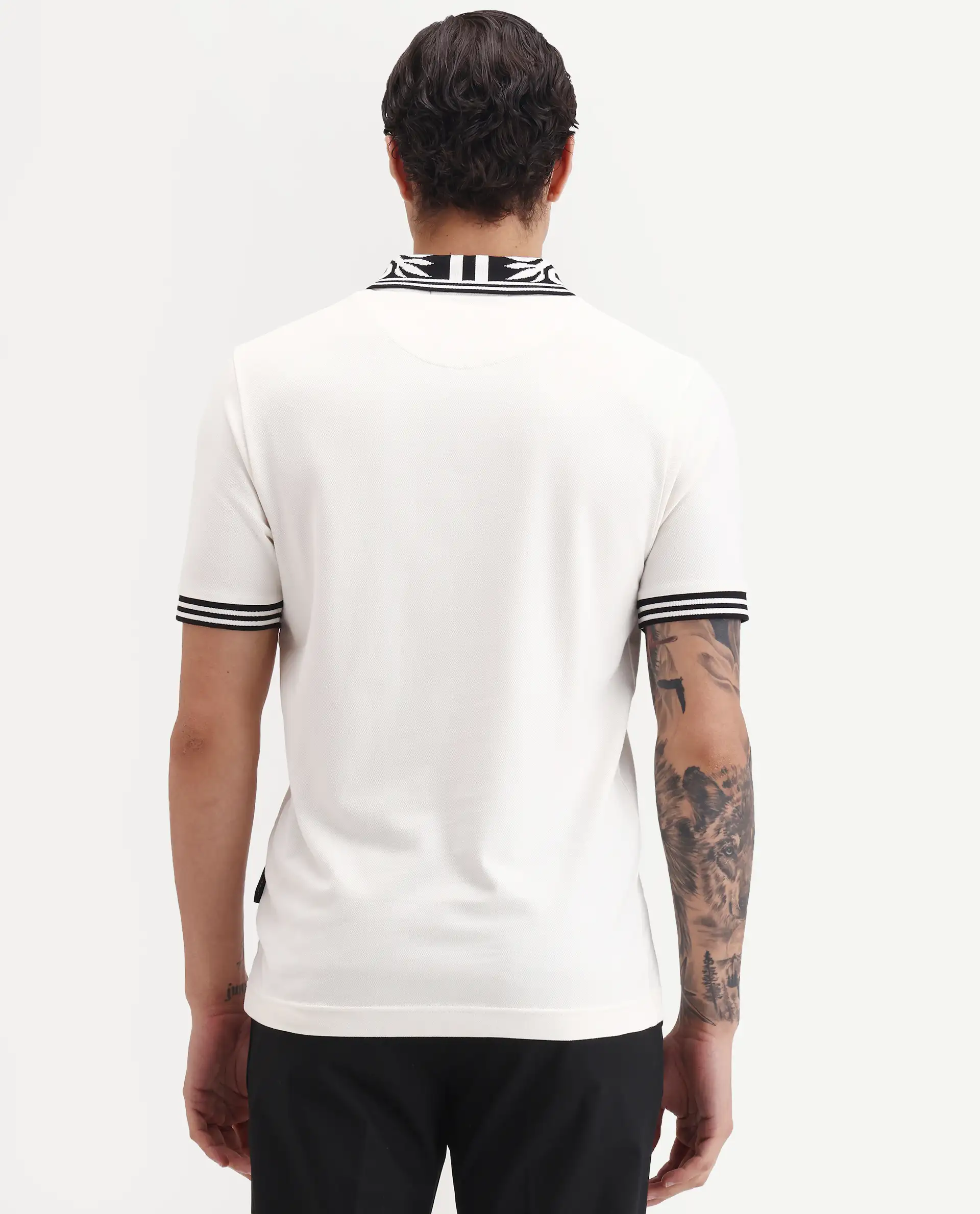 Rare Rabbit Men's Axeo White Cotton Blend Fabric Spread Collar Regular Fit Plain Polo - Image 7