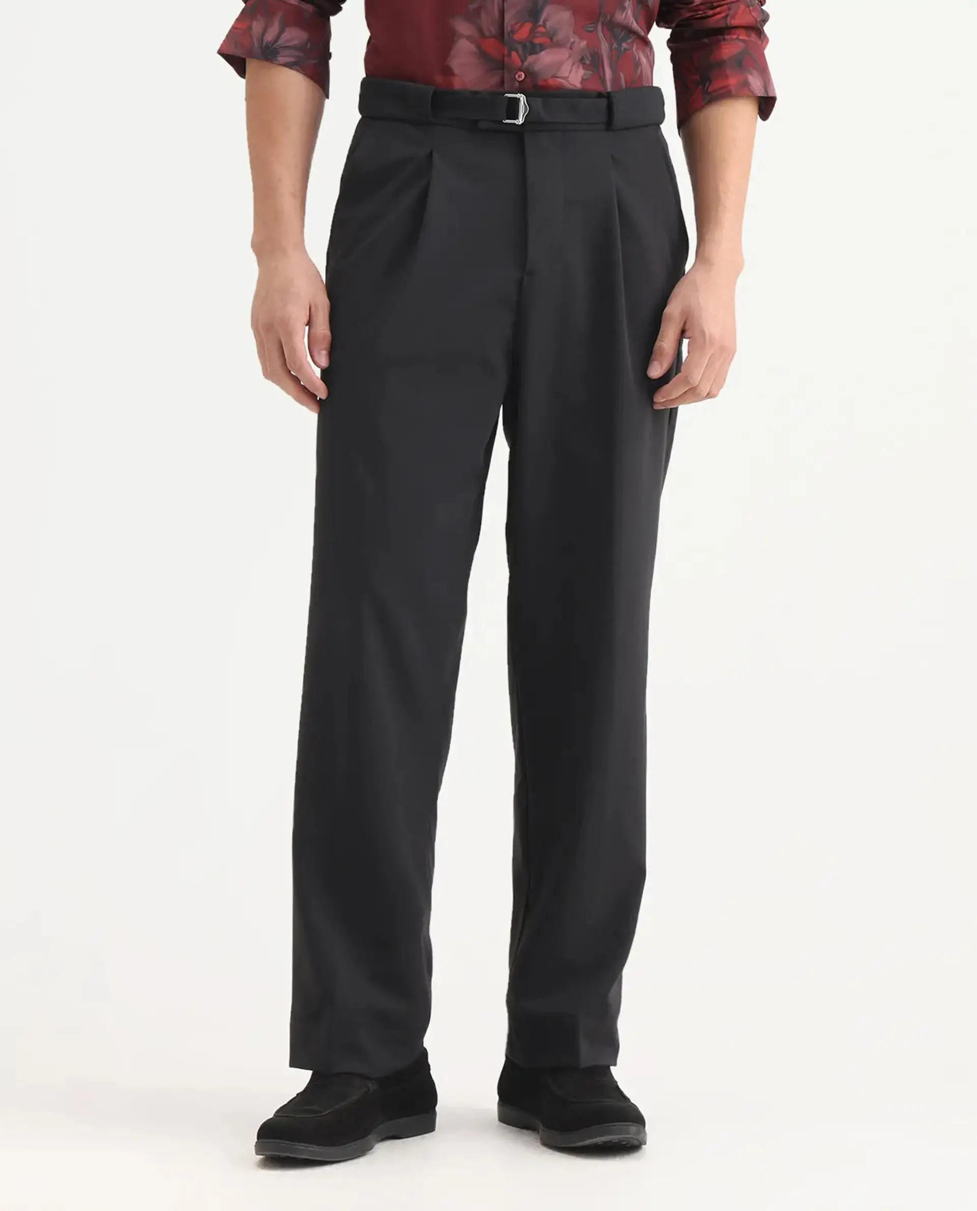 Rare Rabbit Men's Axie Black Cotton Blend Plain Wide Leg Trouser - Image 10