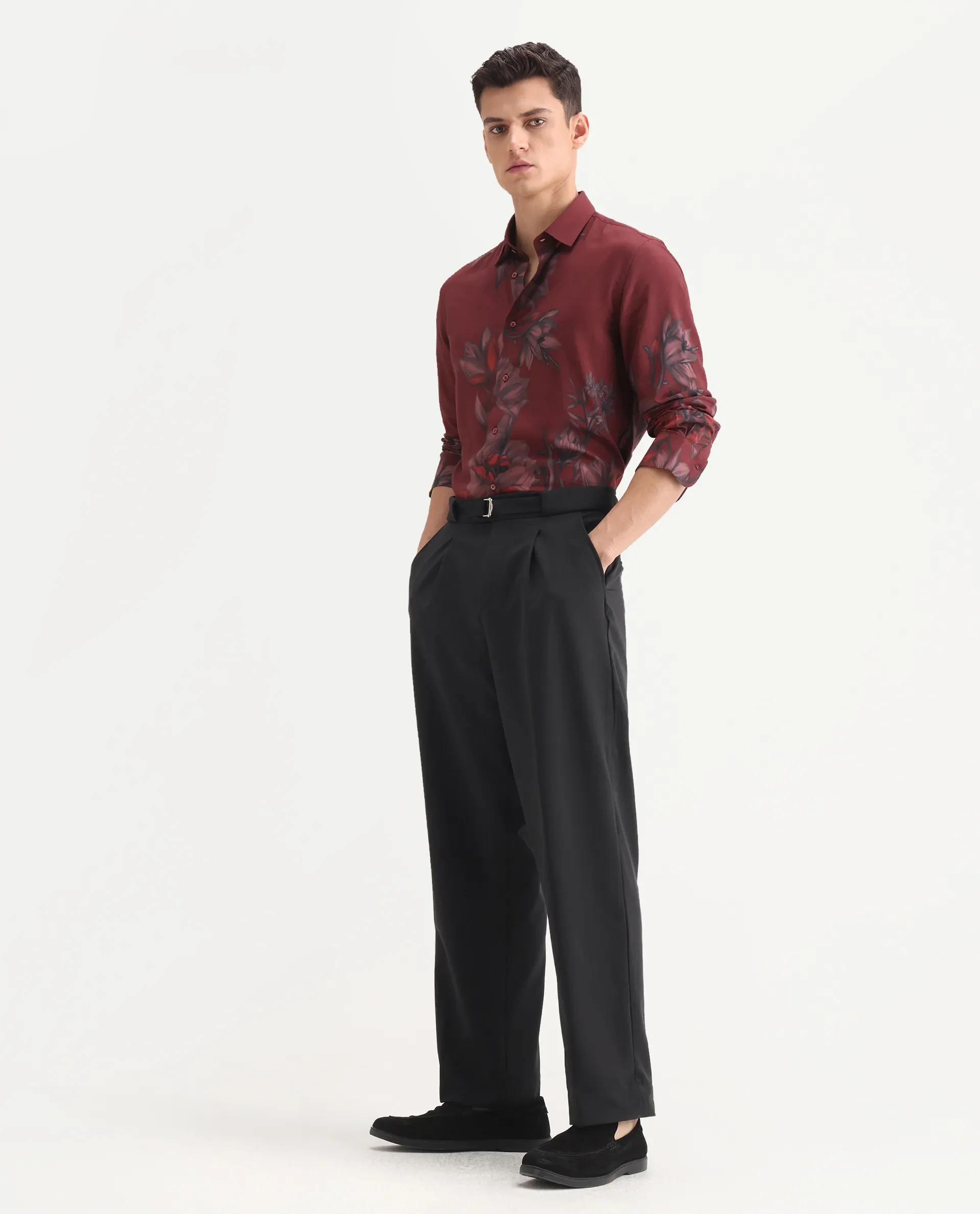 Rare Rabbit Men's Axie Black Cotton Blend Plain Wide Leg Trouser - Image 6