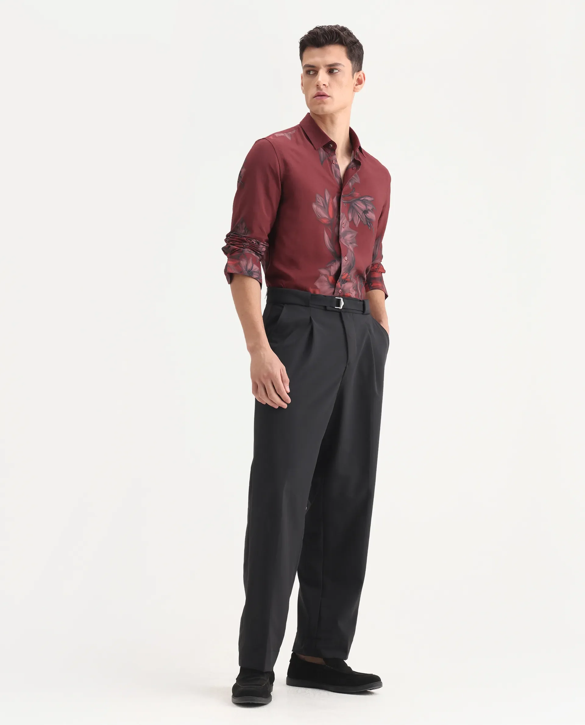 Rare Rabbit Men's Axie Black Cotton Blend Plain Wide Leg Trouser - Image 7