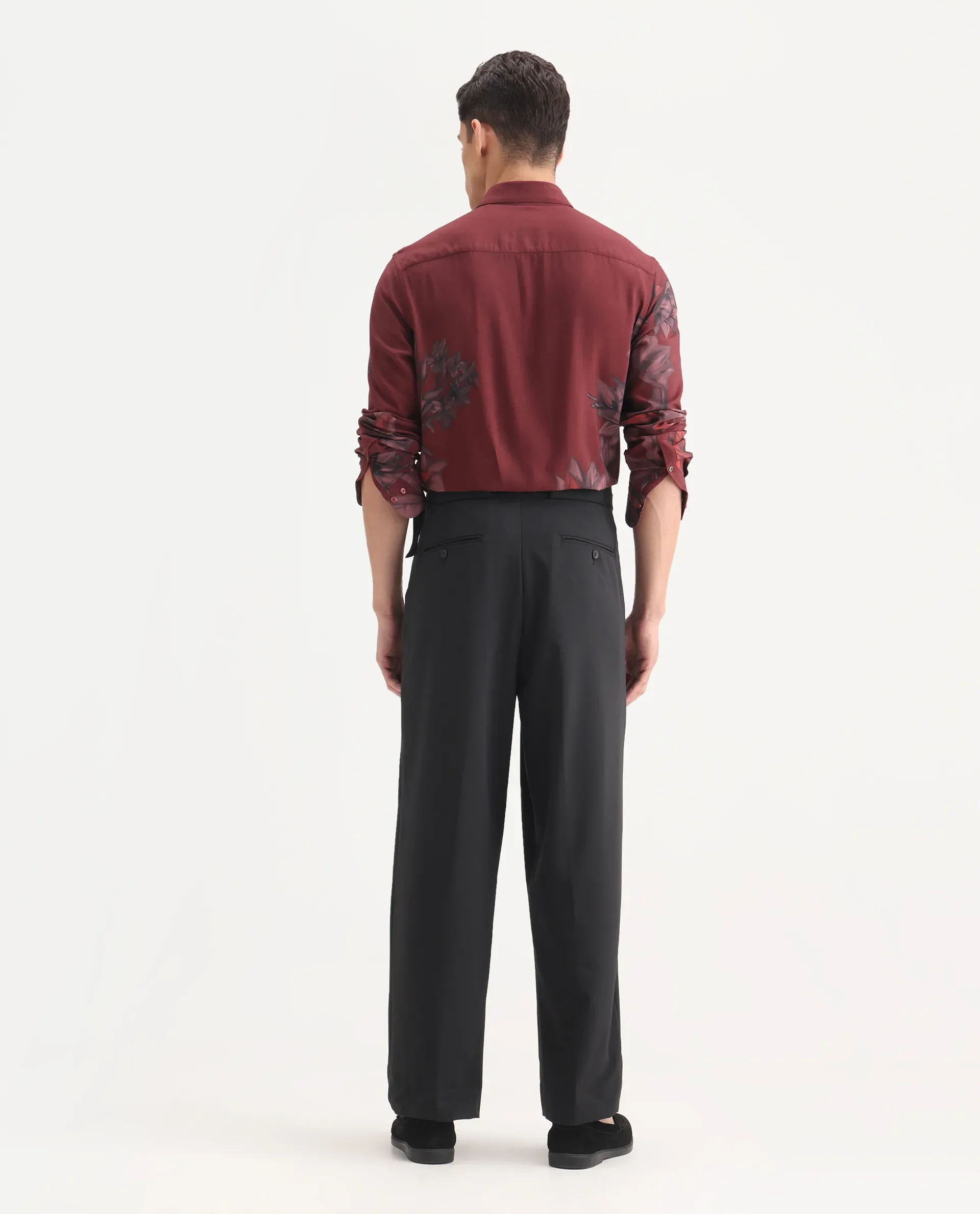 Rare Rabbit Men's Axie Black Cotton Blend Plain Wide Leg Trouser - Image 9