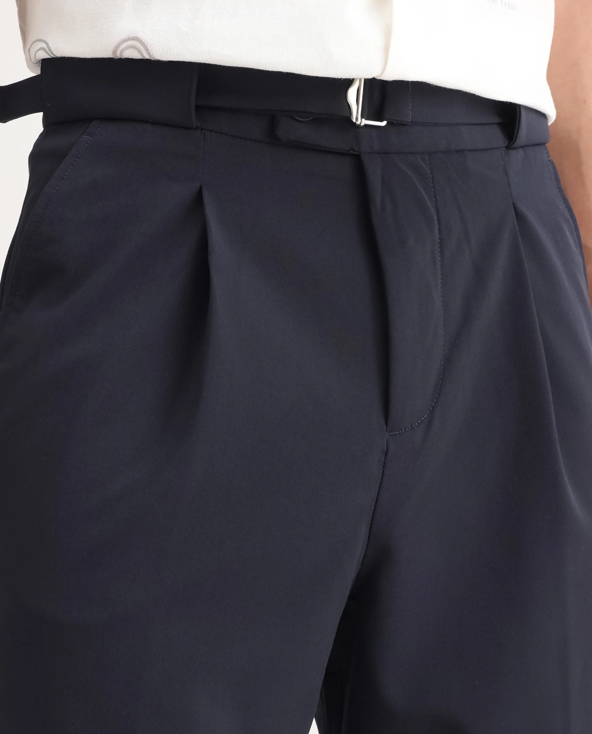 Rare Rabbit Men's Axie Navy Cotton Blend Plain Wide Leg Trouser - Image 3
