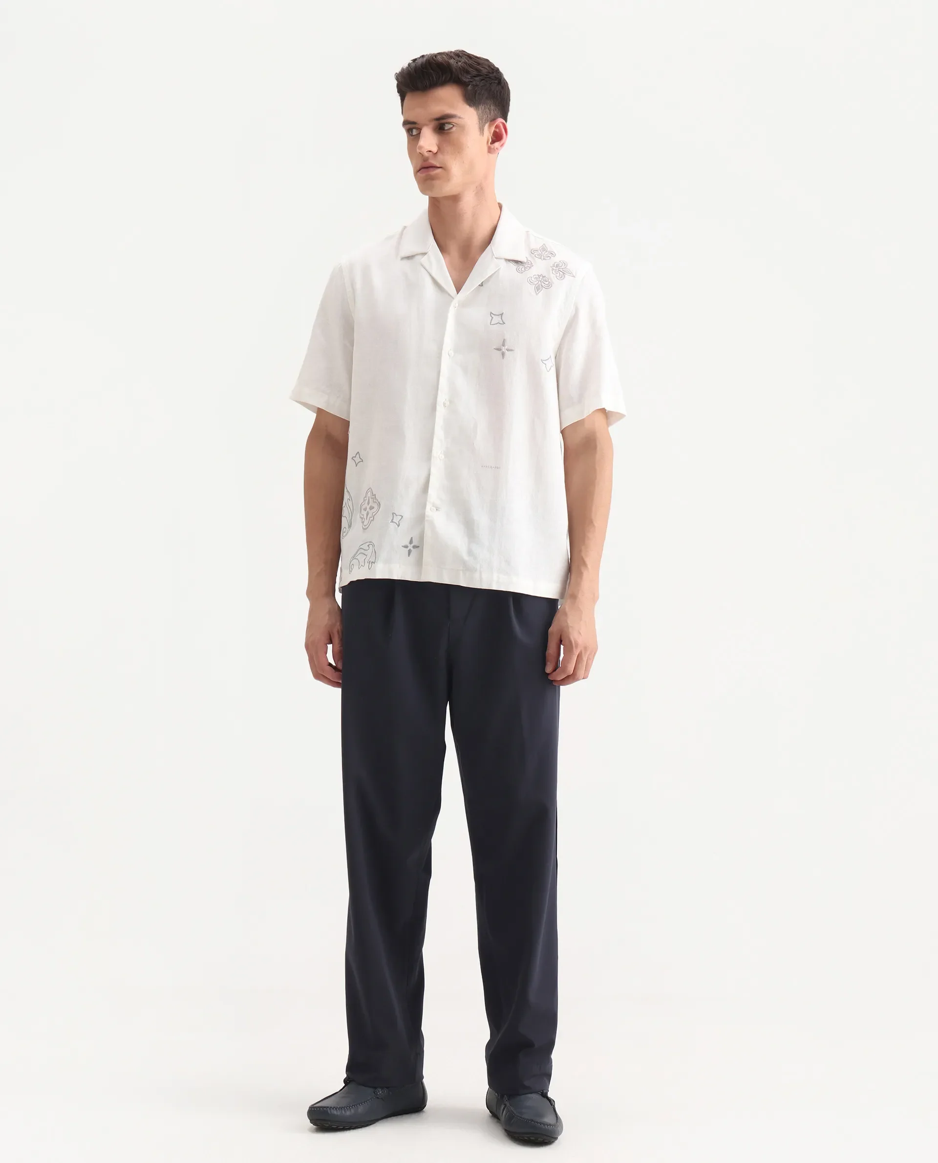 Rare Rabbit Men's Axie Navy Cotton Blend Plain Wide Leg Trouser - Image 4