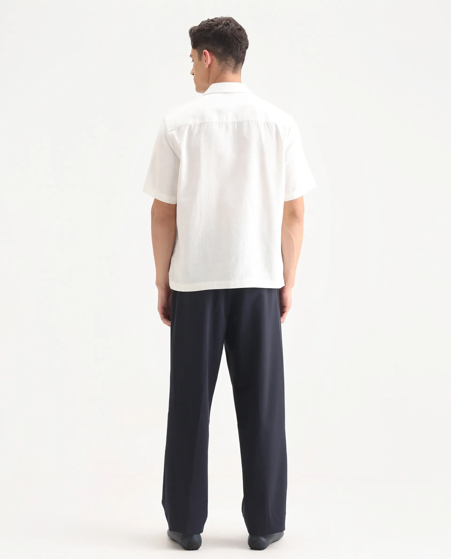 Rare Rabbit Men's Axie Navy Cotton Blend Plain Wide Leg Trouser - Image 8