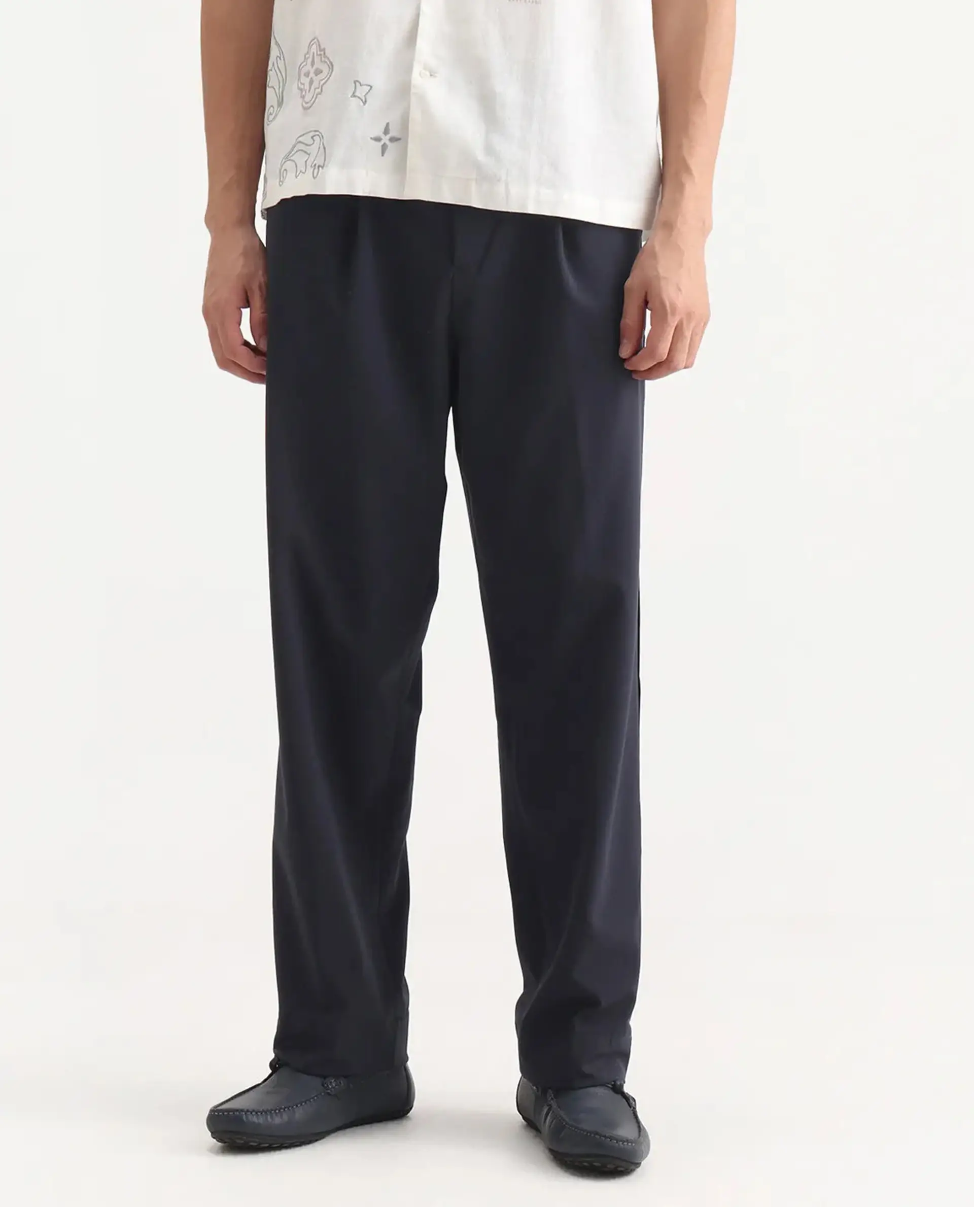 Rare Rabbit Men's Axie Navy Cotton Blend Plain Wide Leg Trouser - Image 9