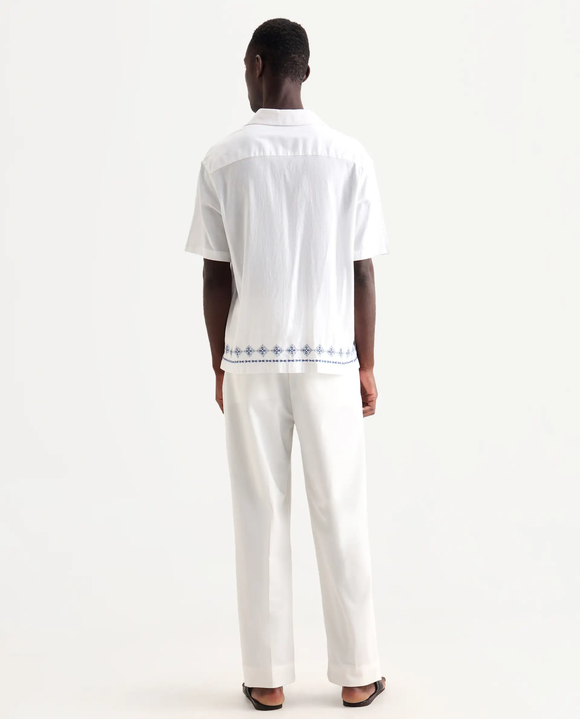 Rare Rabbit Men's Axie White Cotton Blend Plain Wide Leg Trouser - Image 6