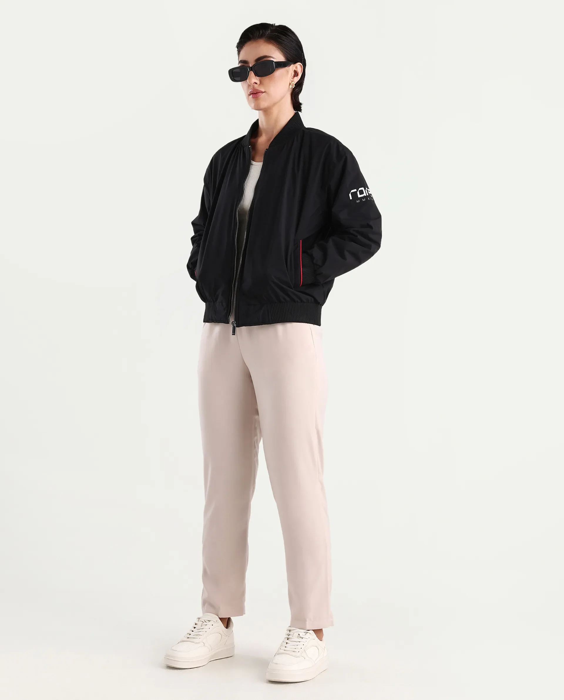 Rareism Women's Axley Black Polyester High Neck Printed Relaxed Fit Jacket - Image 2